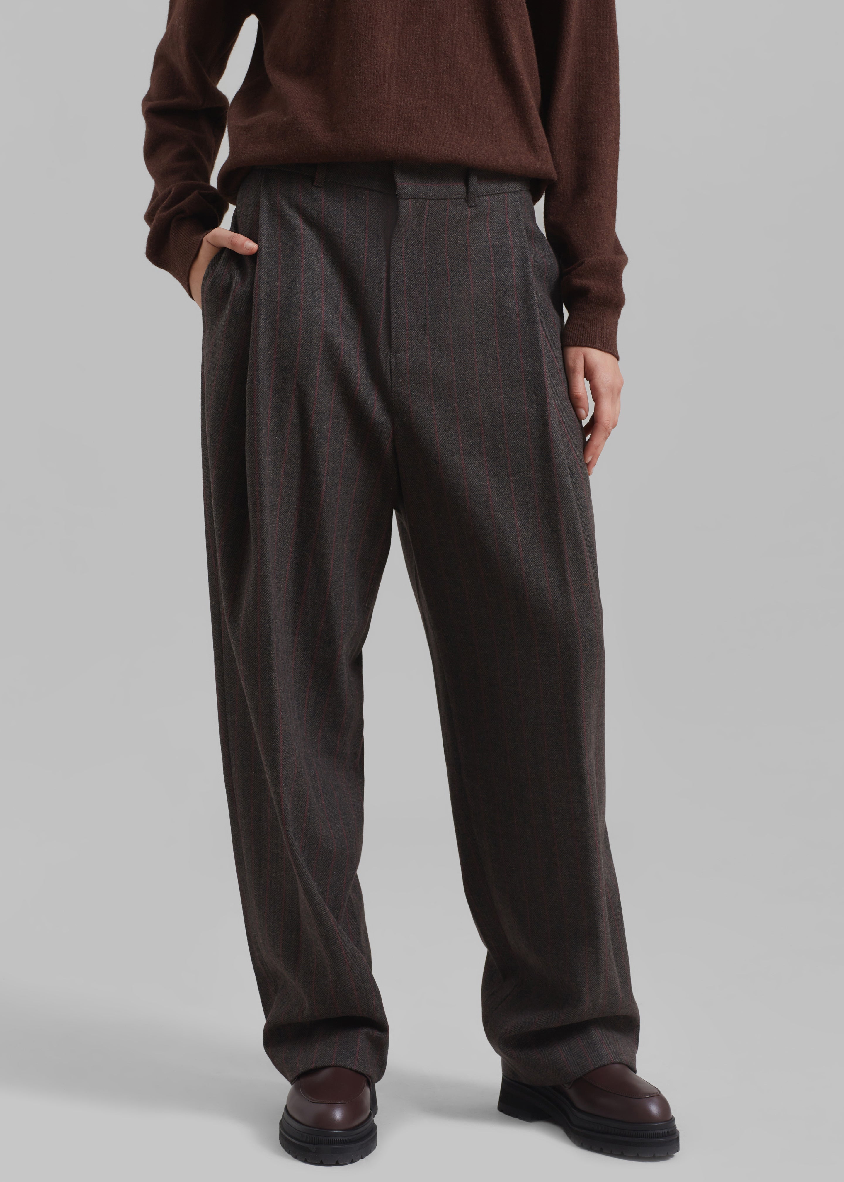 Amomento Wool Stripe Martin Pants - Brown - 2