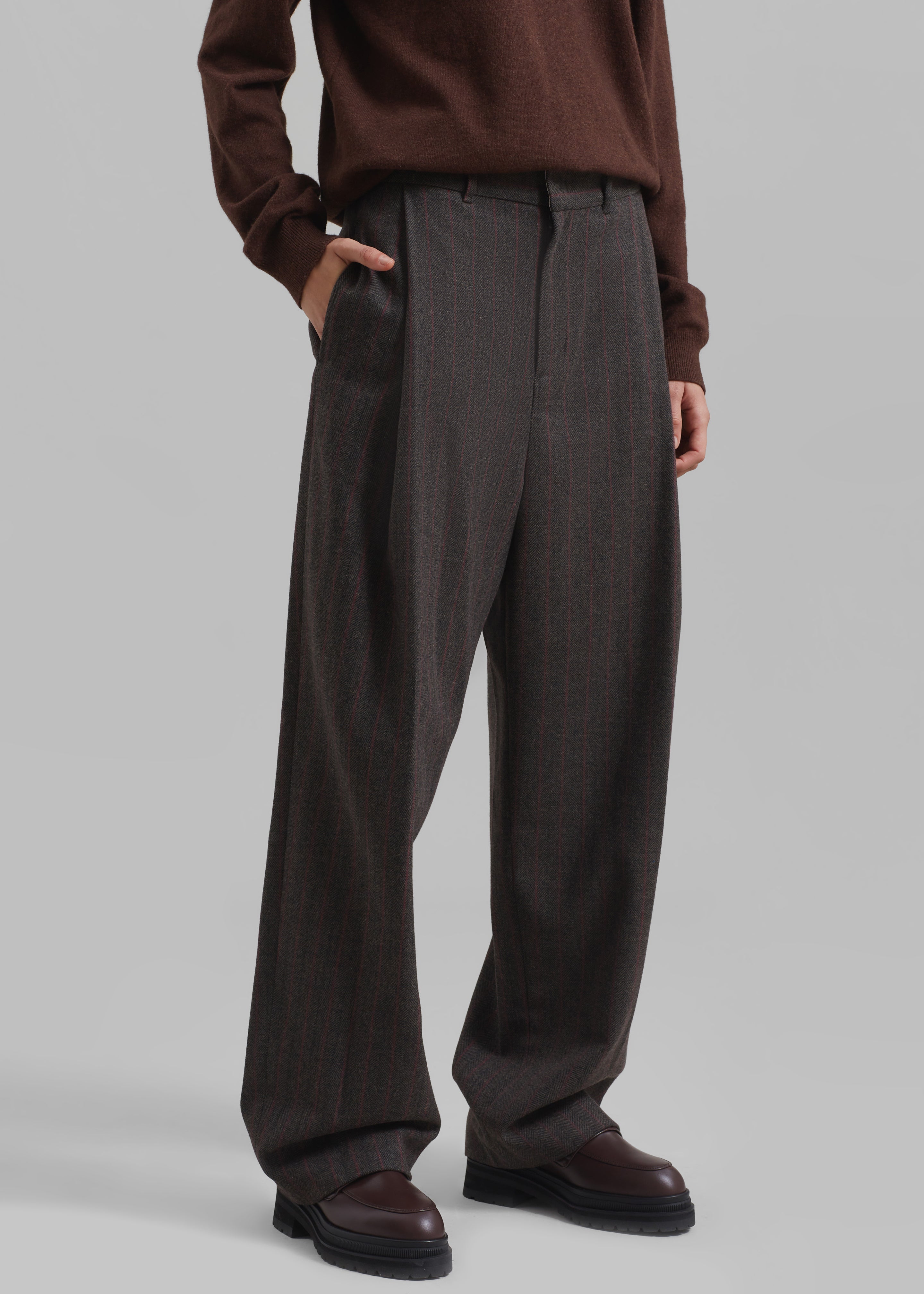 Amomento Wool Stripe Martin Pants - Brown - 6