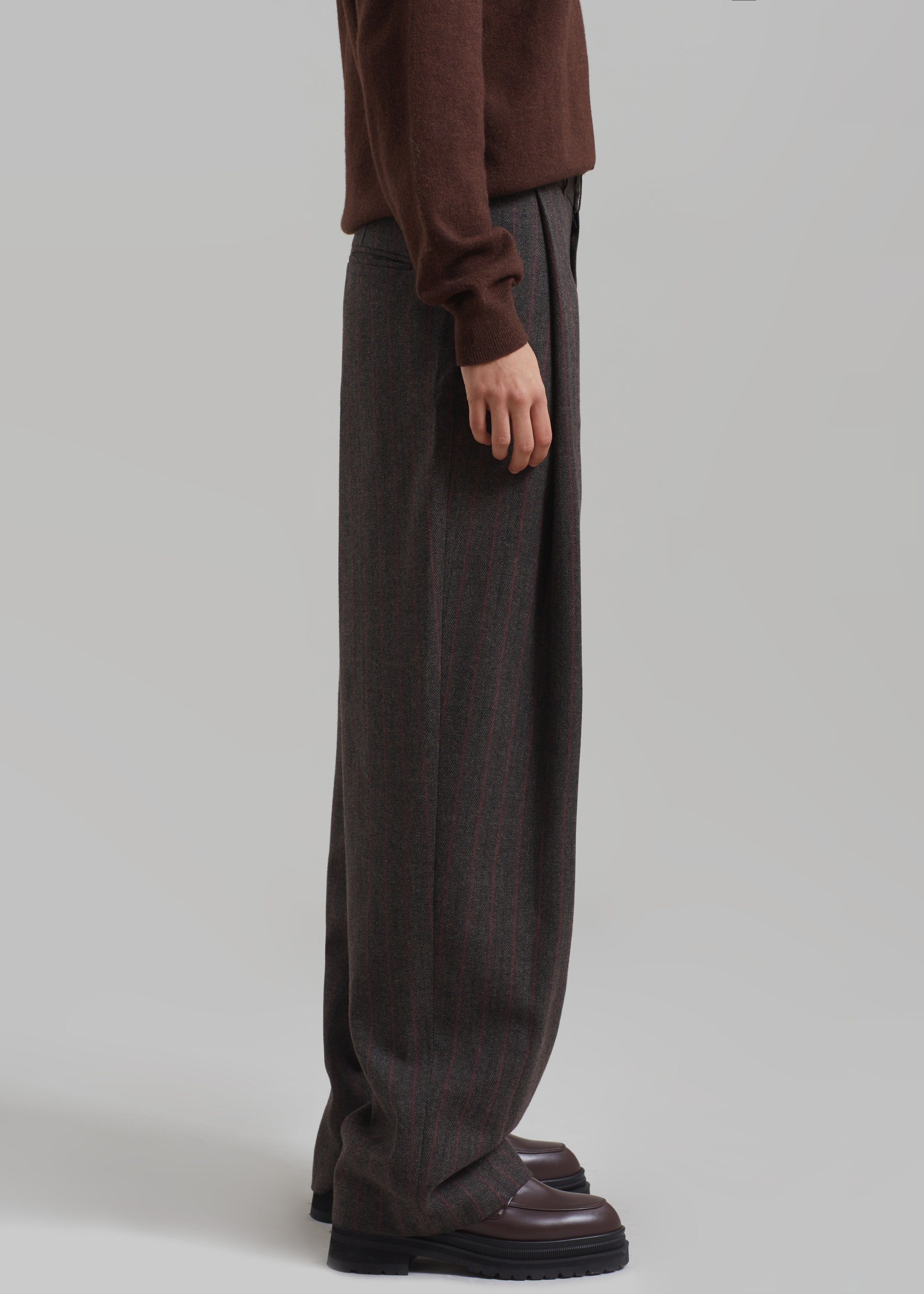 Amomento Wool Stripe Martin Pants - Brown - 7