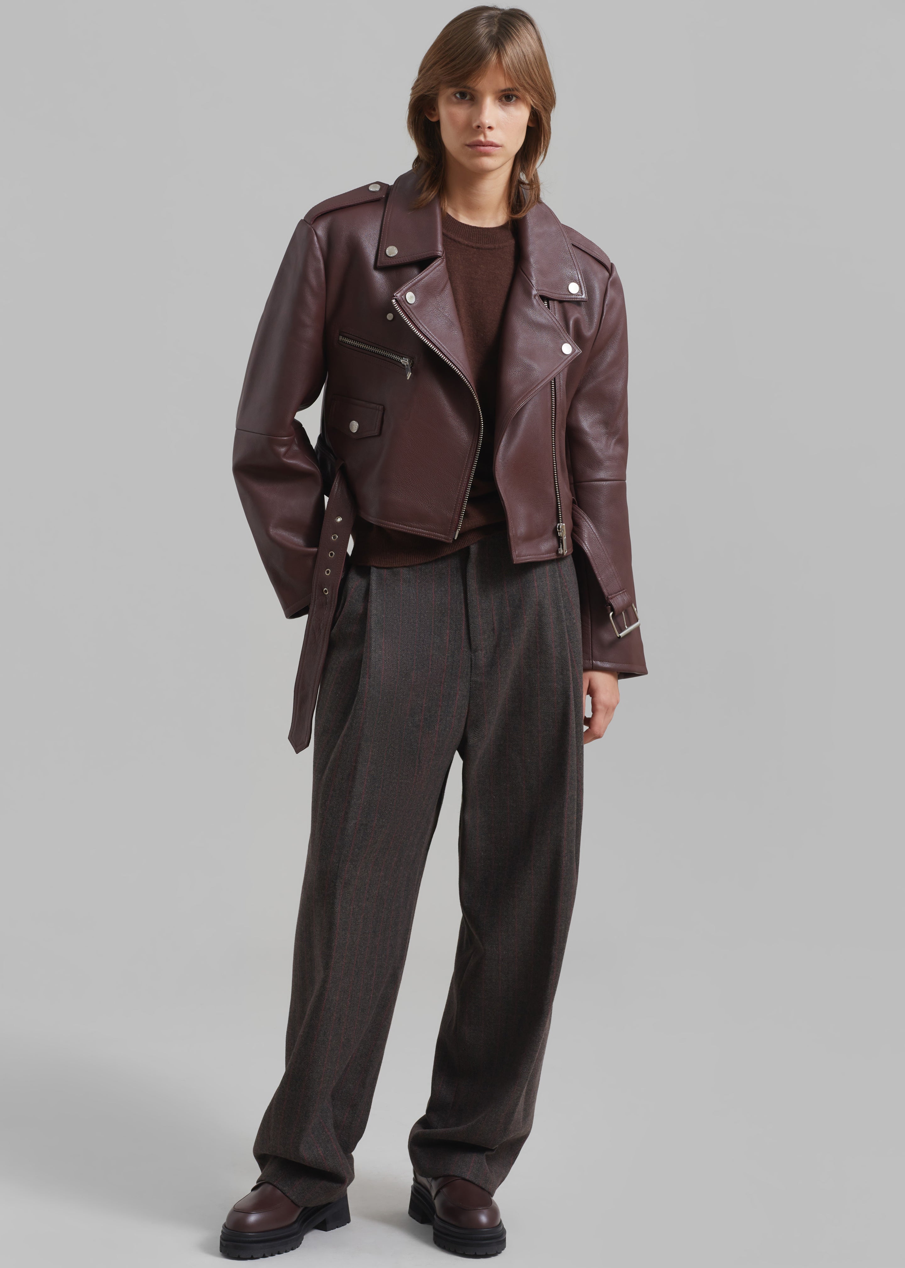 Amomento Wool Stripe Martin Pants - Brown - 5