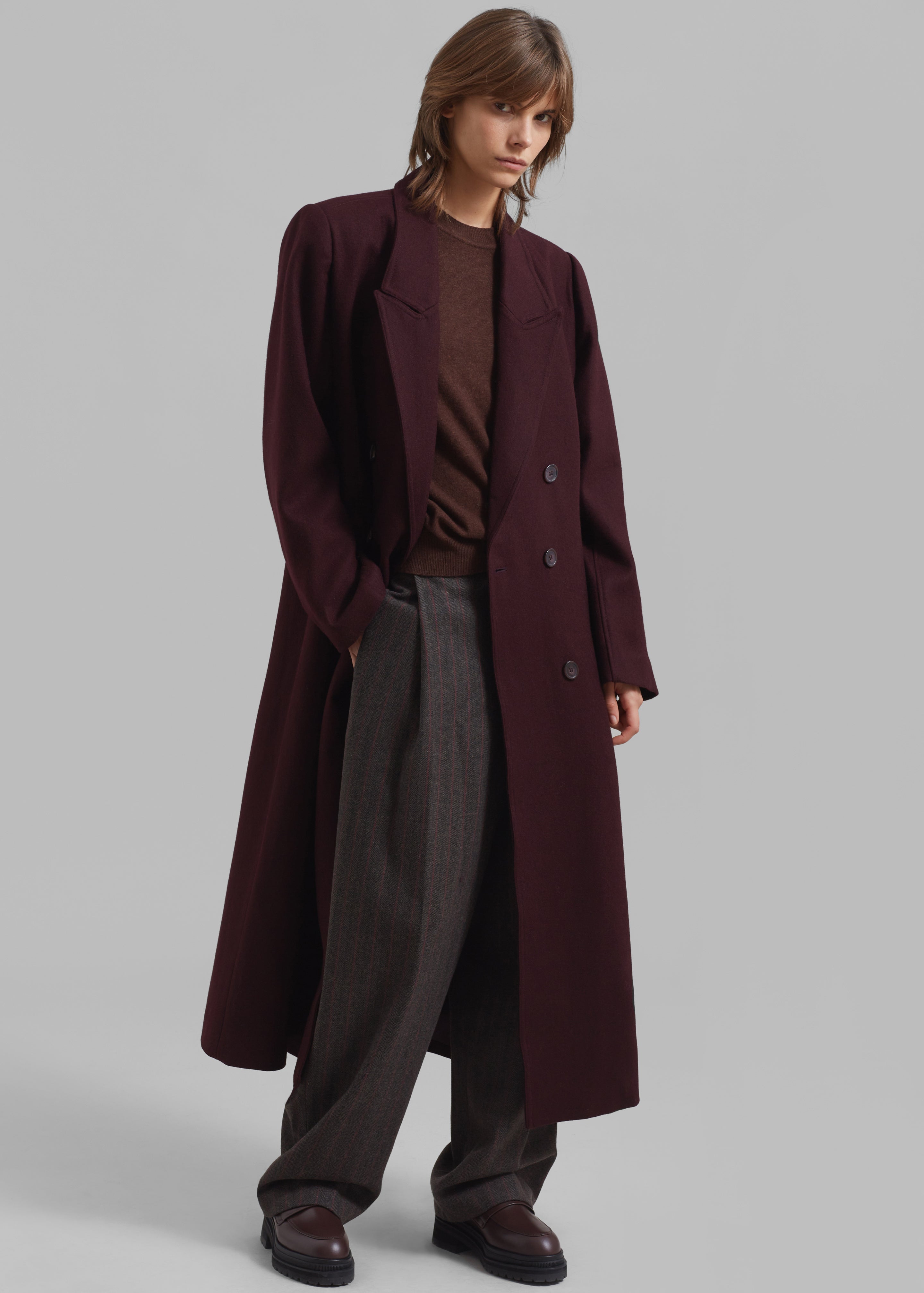 Amomento Wool Stripe Martin Pants - Brown - 4