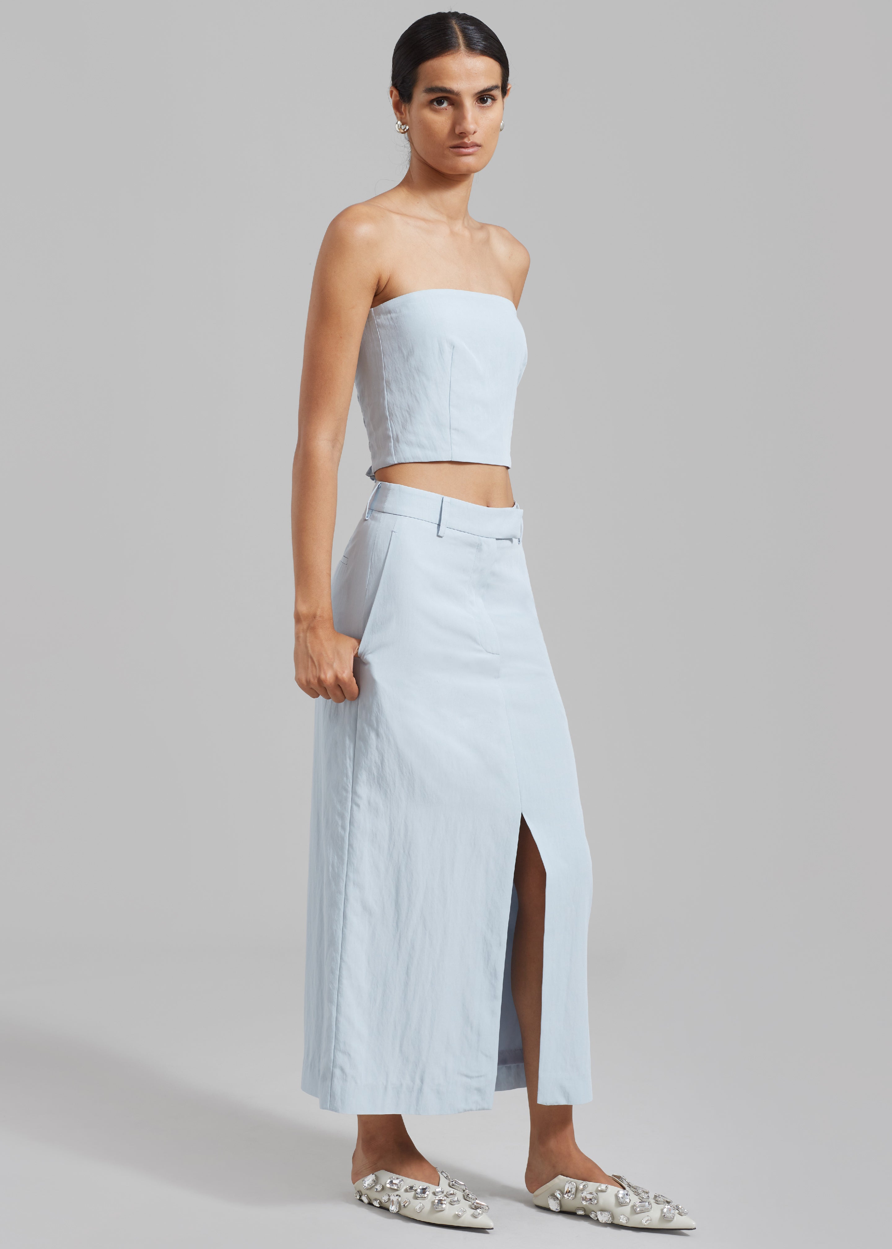 Anastasia Slit Midi Skirt - Sky - 3
