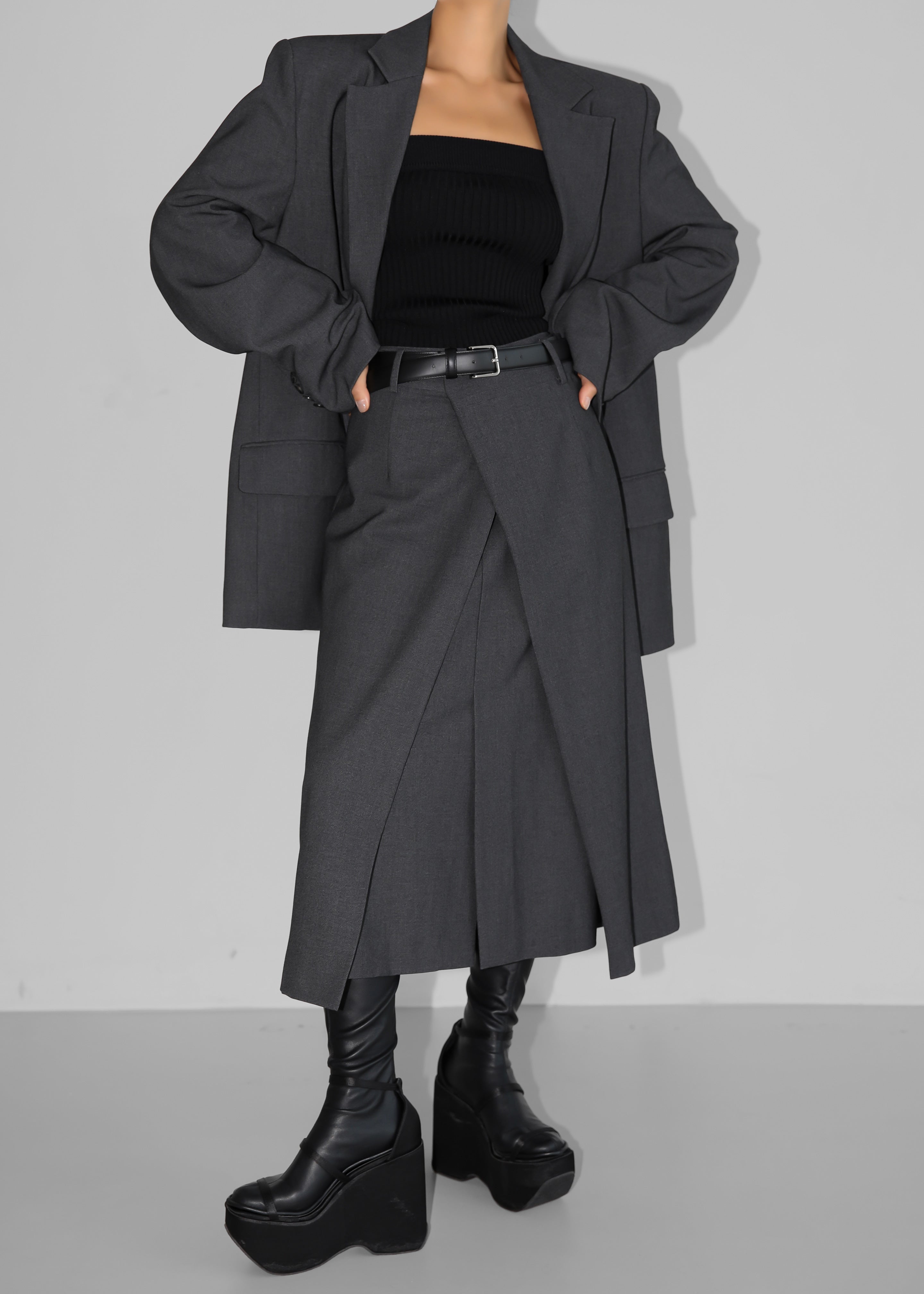 Andy Midi Wrap Skirt - Charcoal - 7