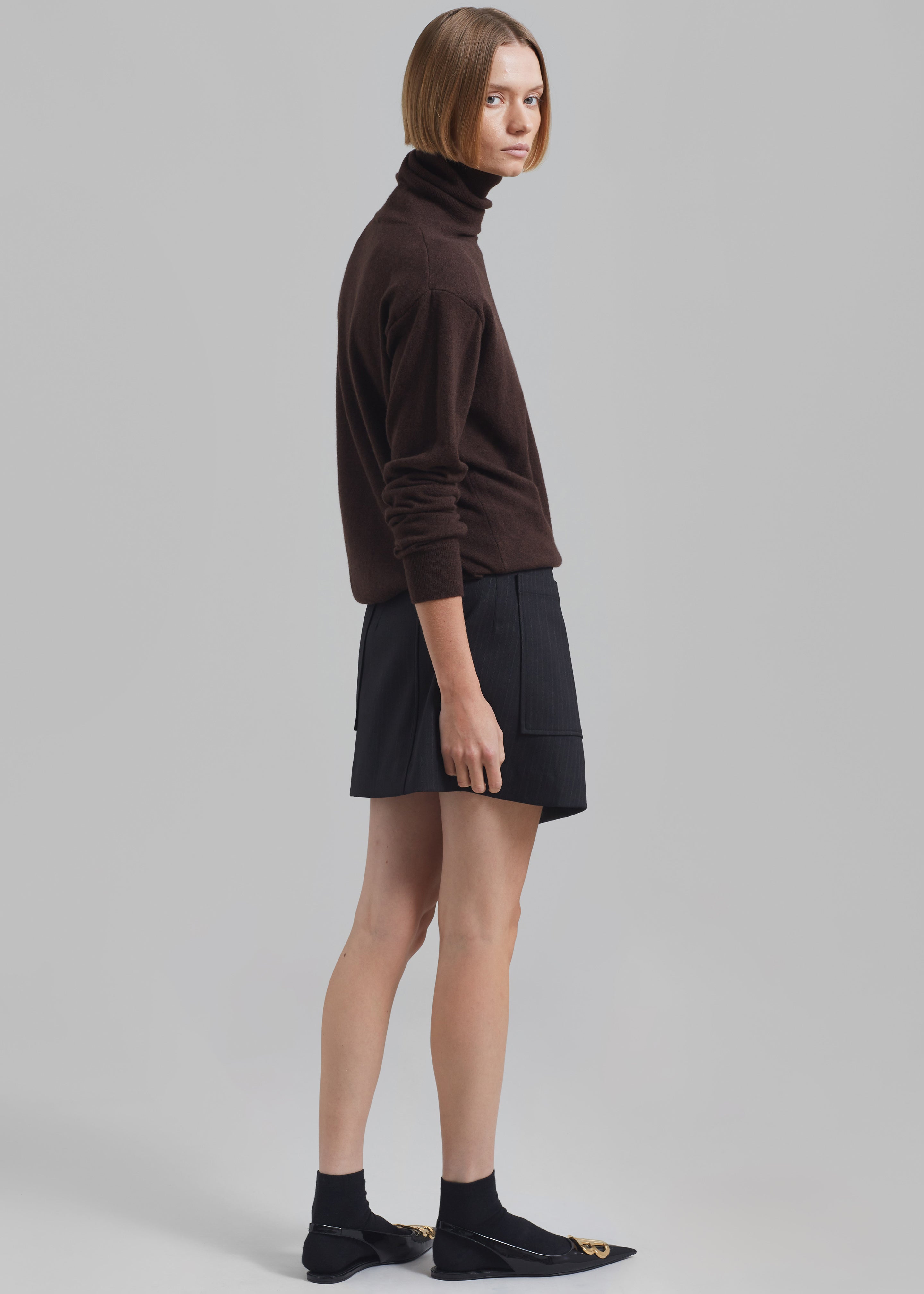 Aris Wrap Mini Skirt - Black Pinstripe - 11