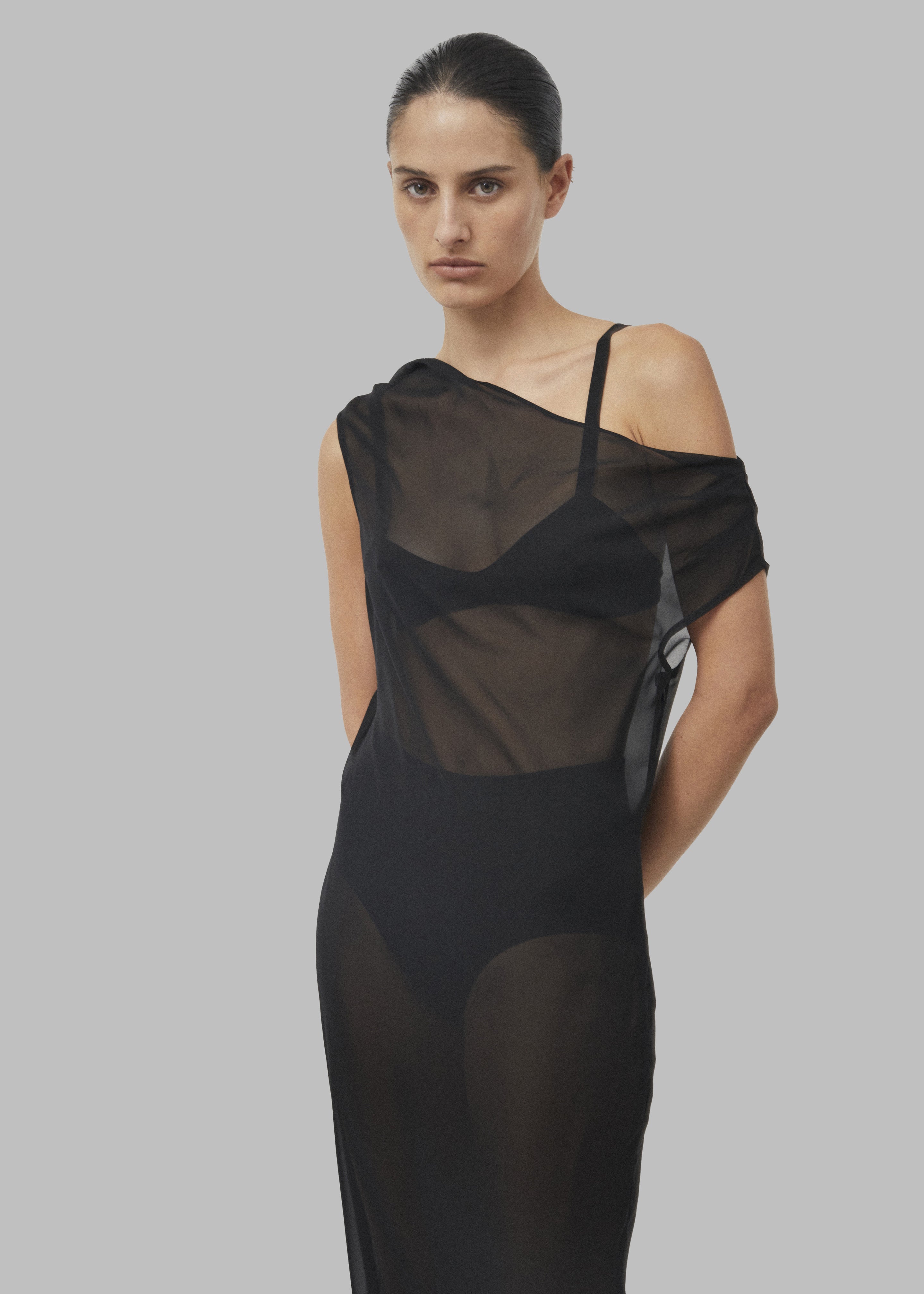 Beare Park Silk Georgette Off The Shoulder Dress - Black - 5