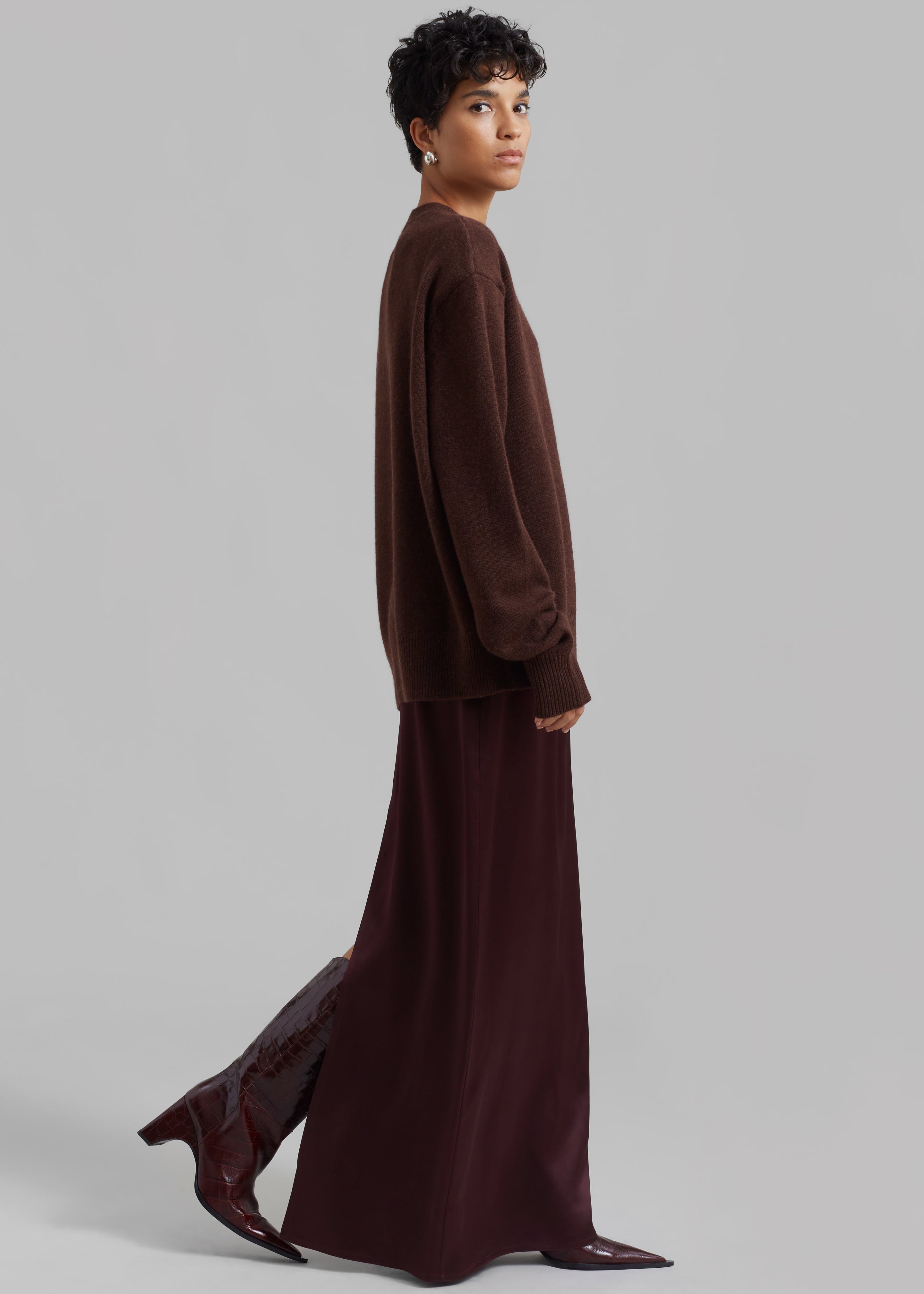 Bevza Ankle Length Skirt - Burgundy Brown - 2