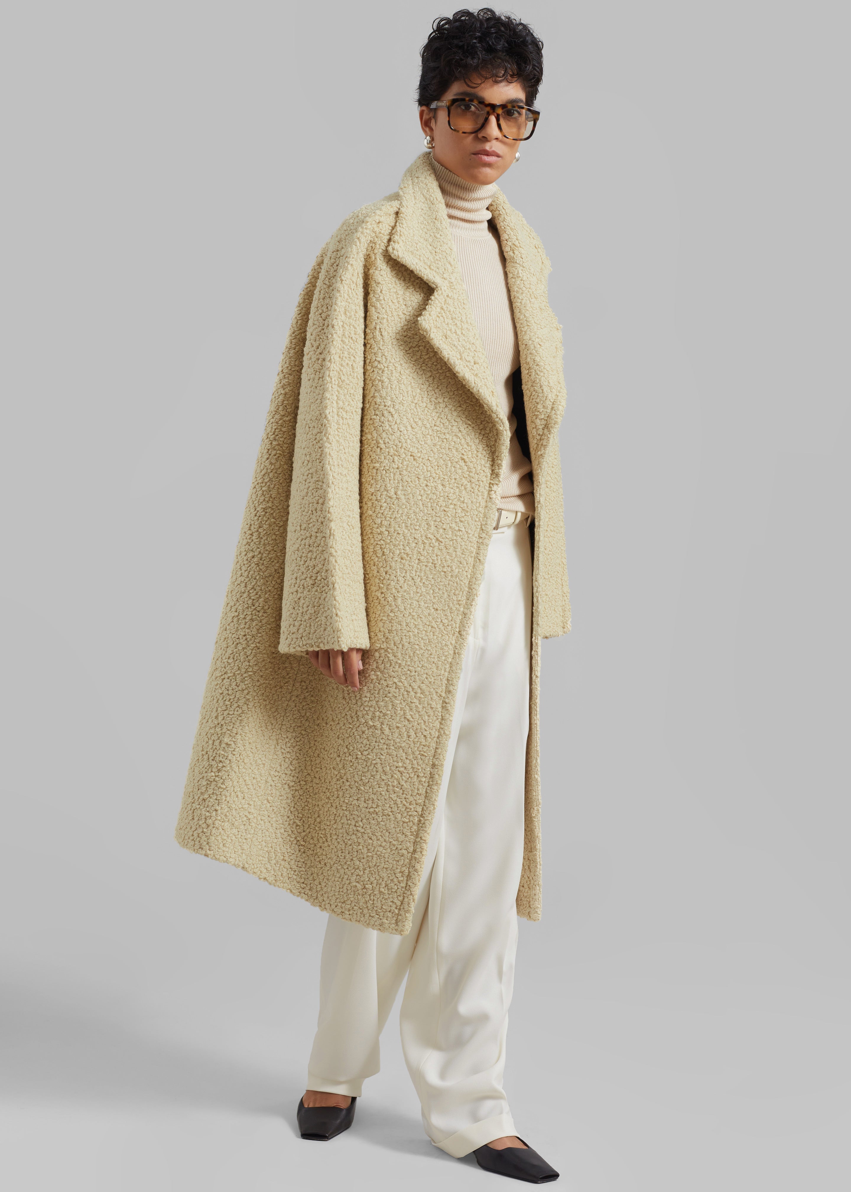 Bevza Buckled Wool Coat - Sand Beige - 5
