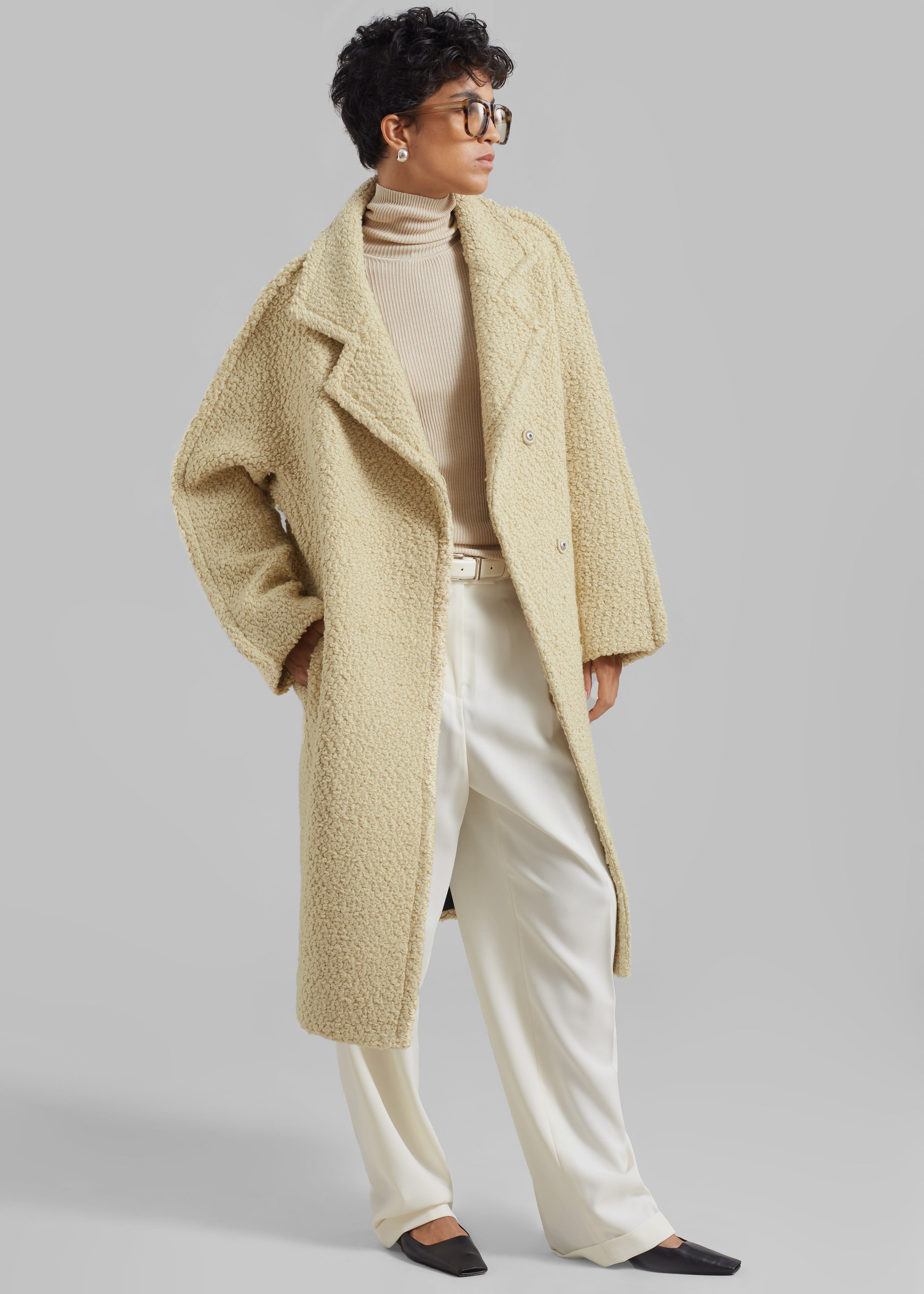 Bevza Buckled Wool Coat - Sand Beige - 4