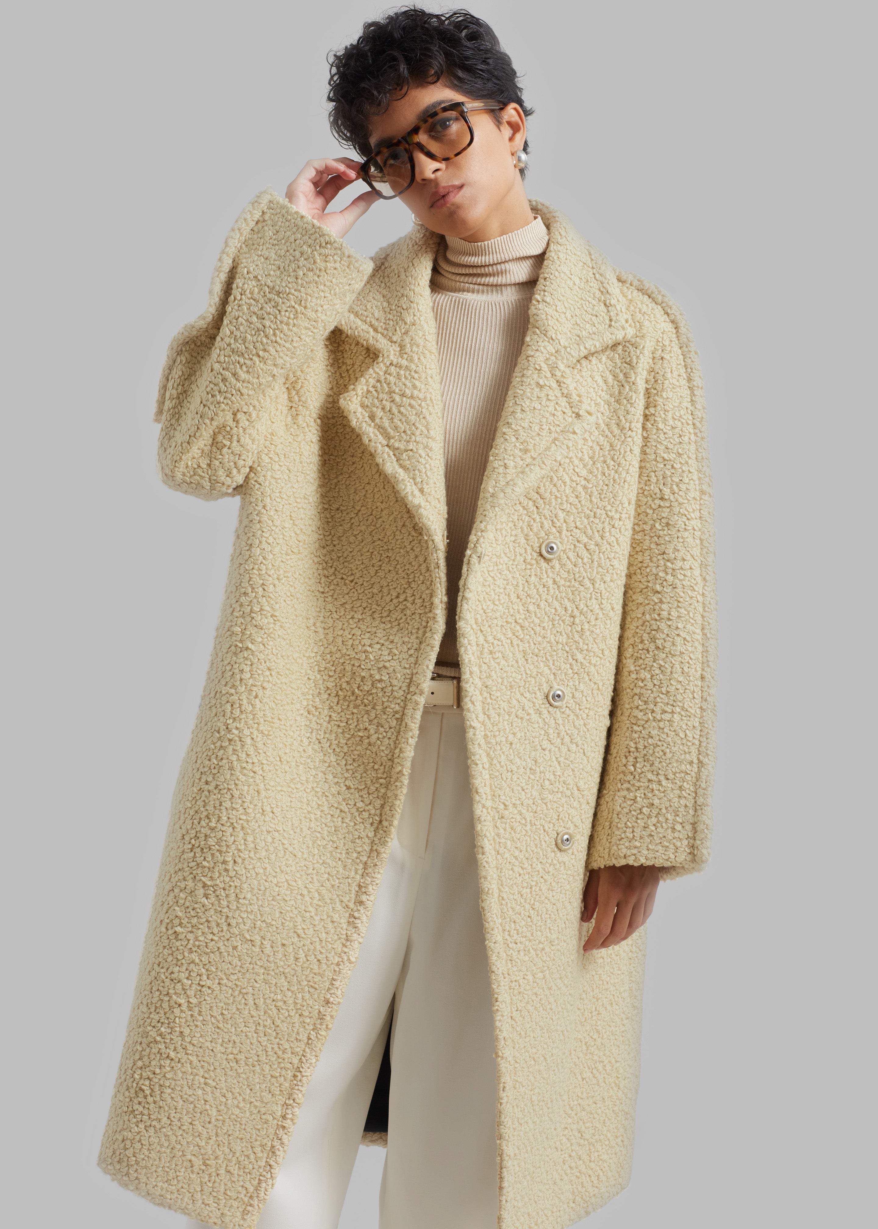 Bevza Buckled Wool Coat - Sand Beige - 3