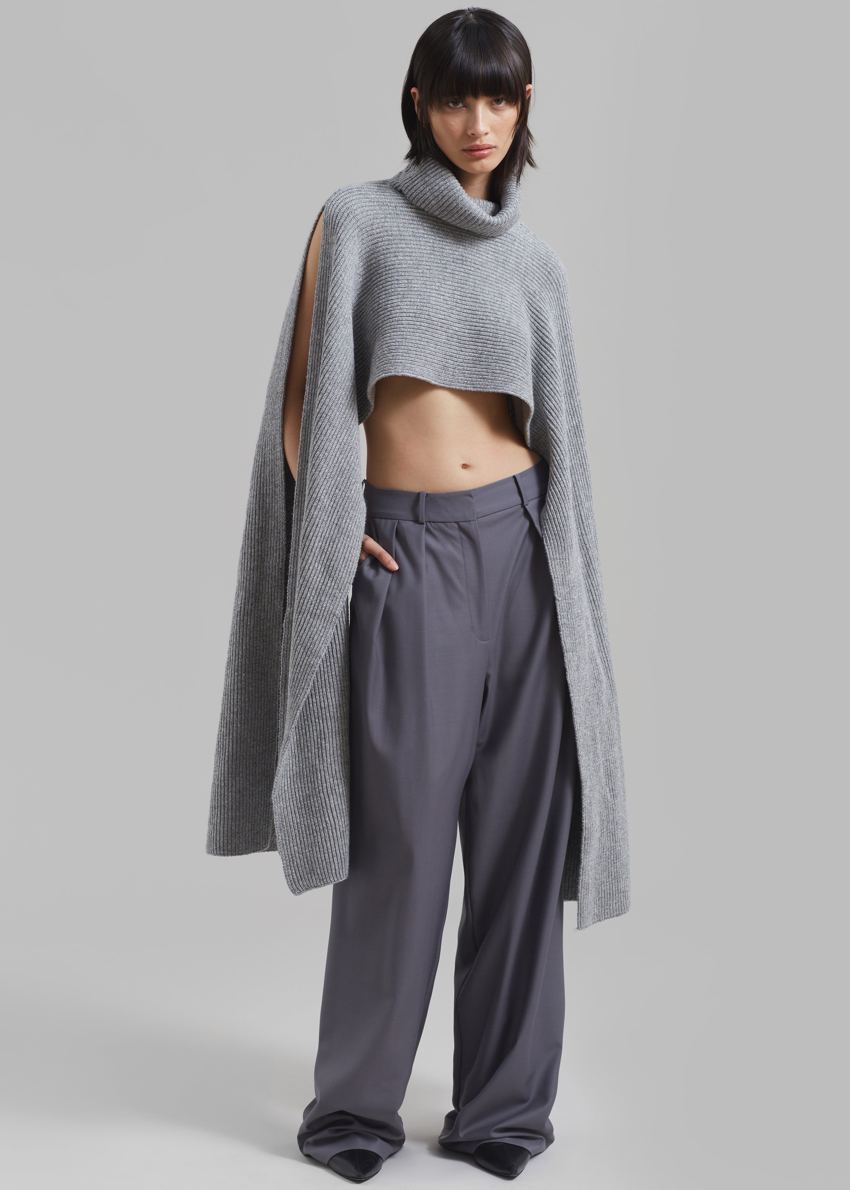 Bobbie Cropped Turtleneck Poncho - Grey - 1