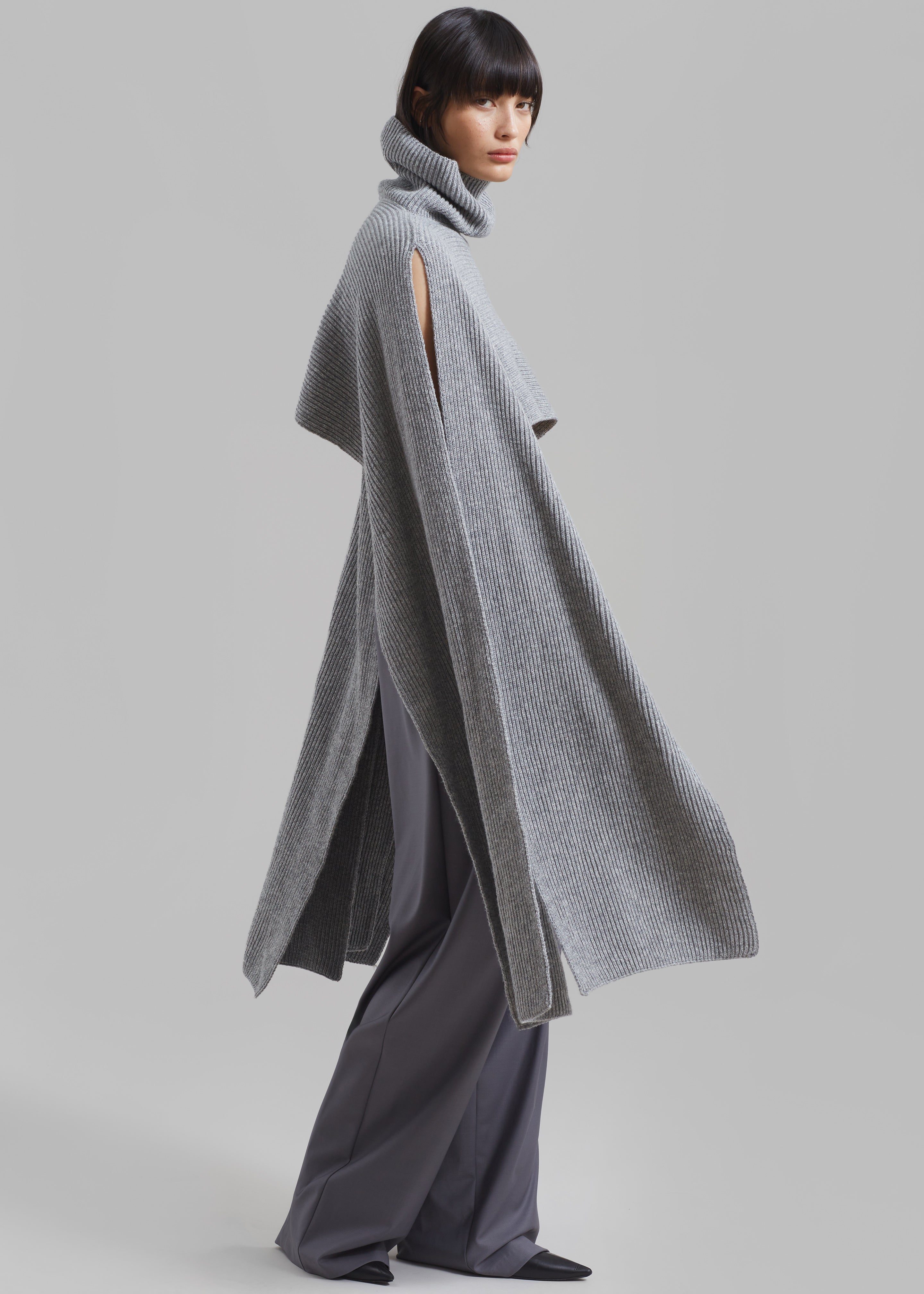 Bobbie Cropped Turtleneck Poncho - Grey - 3