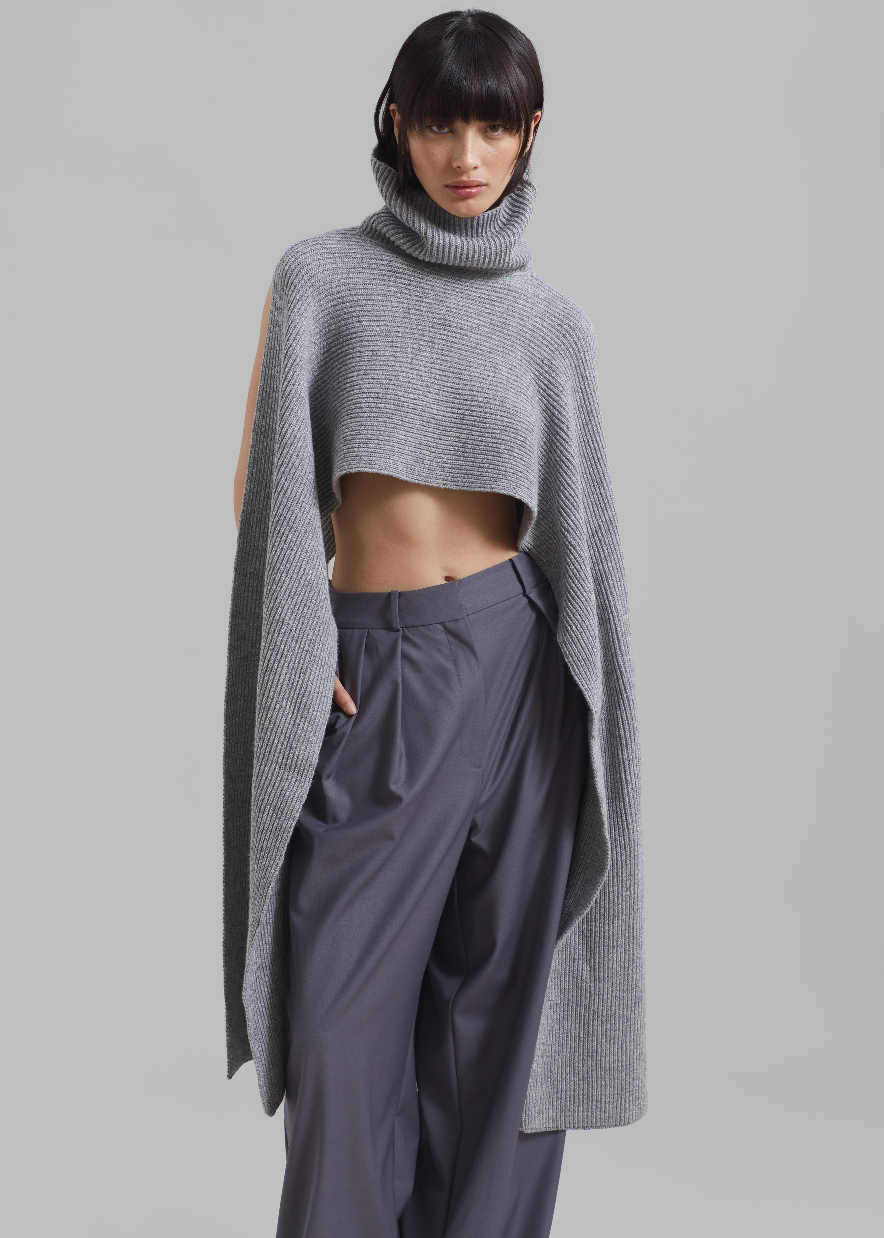 Bobbie Cropped Turtleneck Poncho - Grey - 4