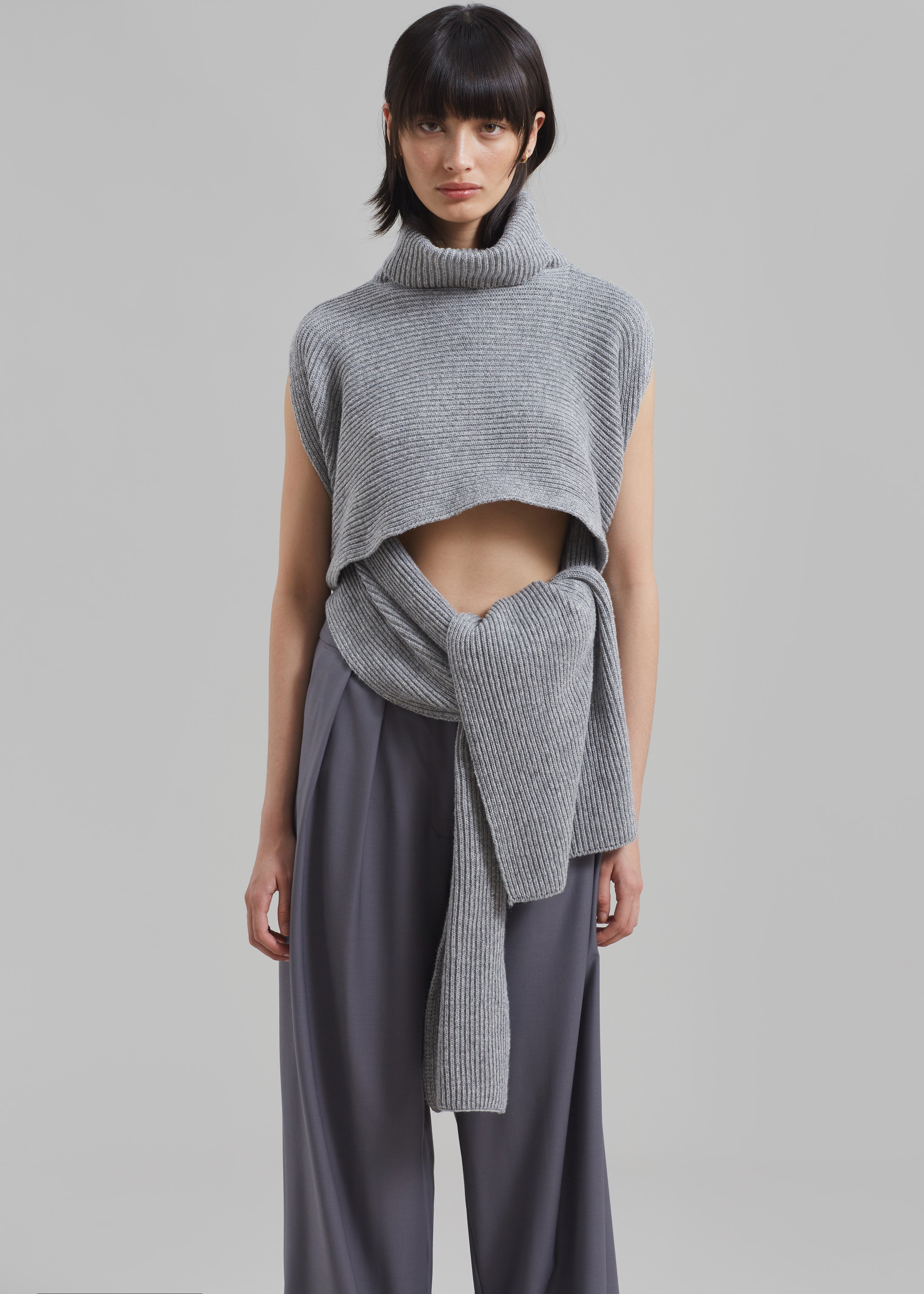 Bobbie Cropped Turtleneck Poncho - Grey - 7