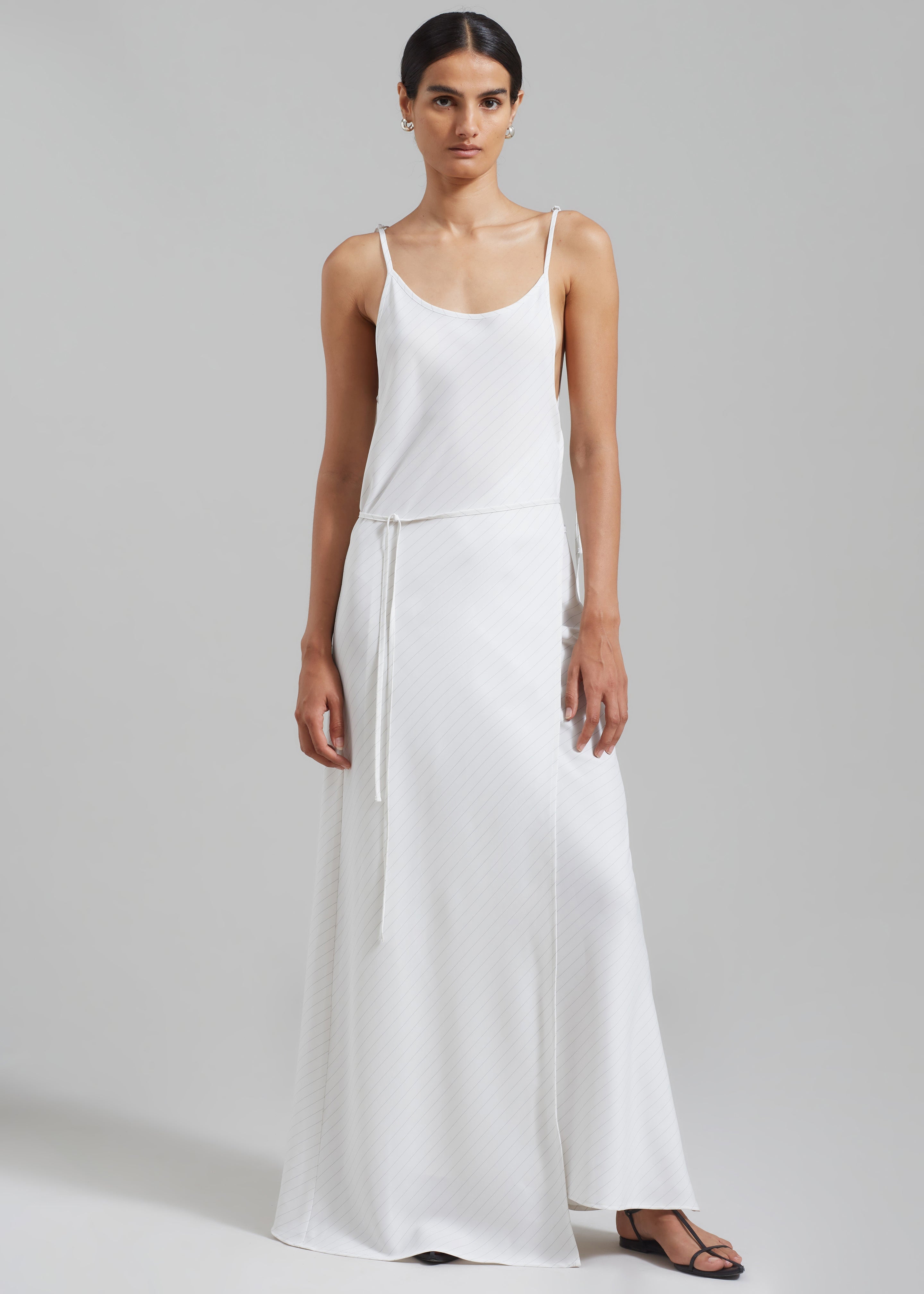 Brooke Tie Strap Maxi Dress - Grey Stripe - 3