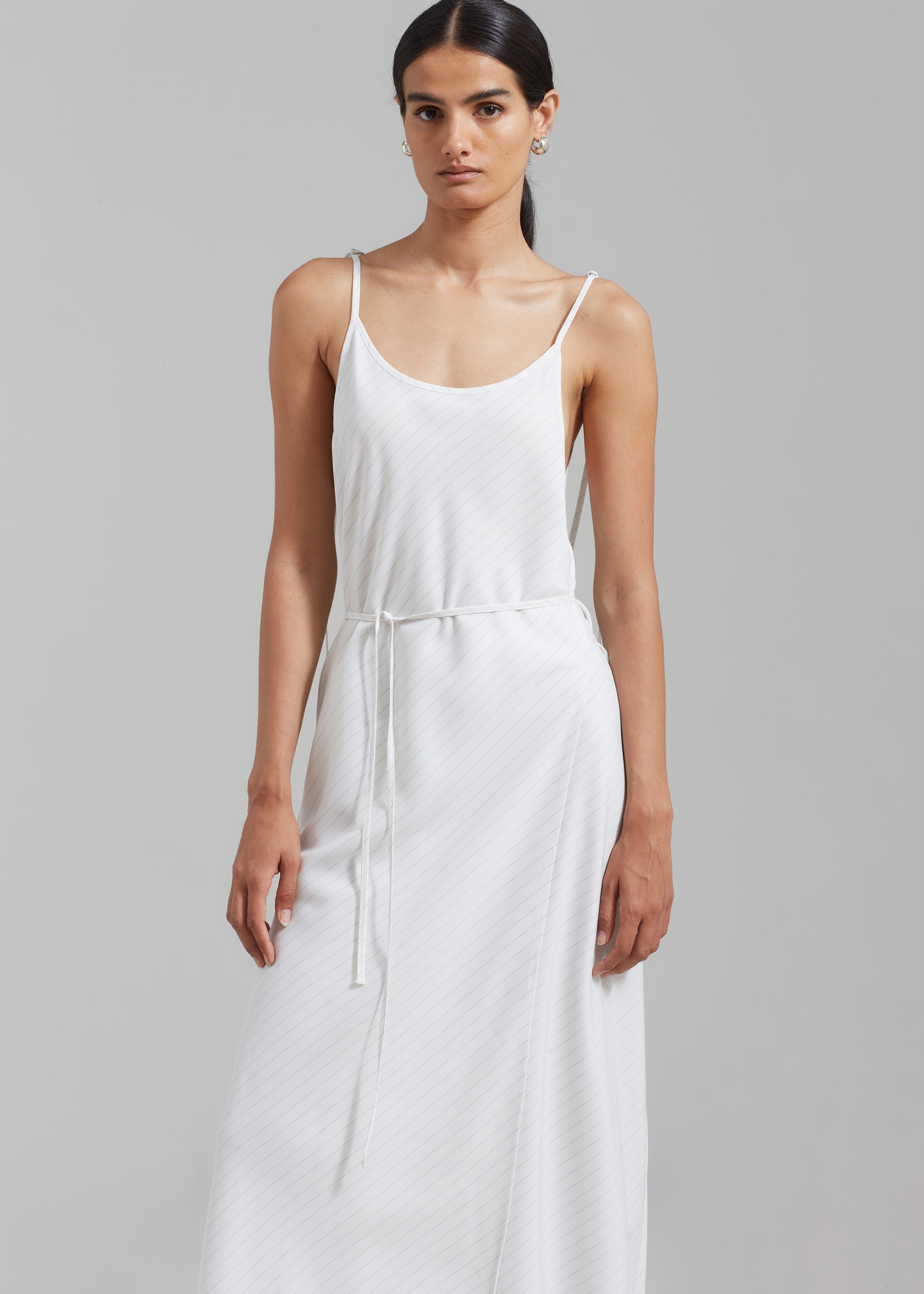 Brooke Tie Strap Maxi Dress - Grey Stripe - 5