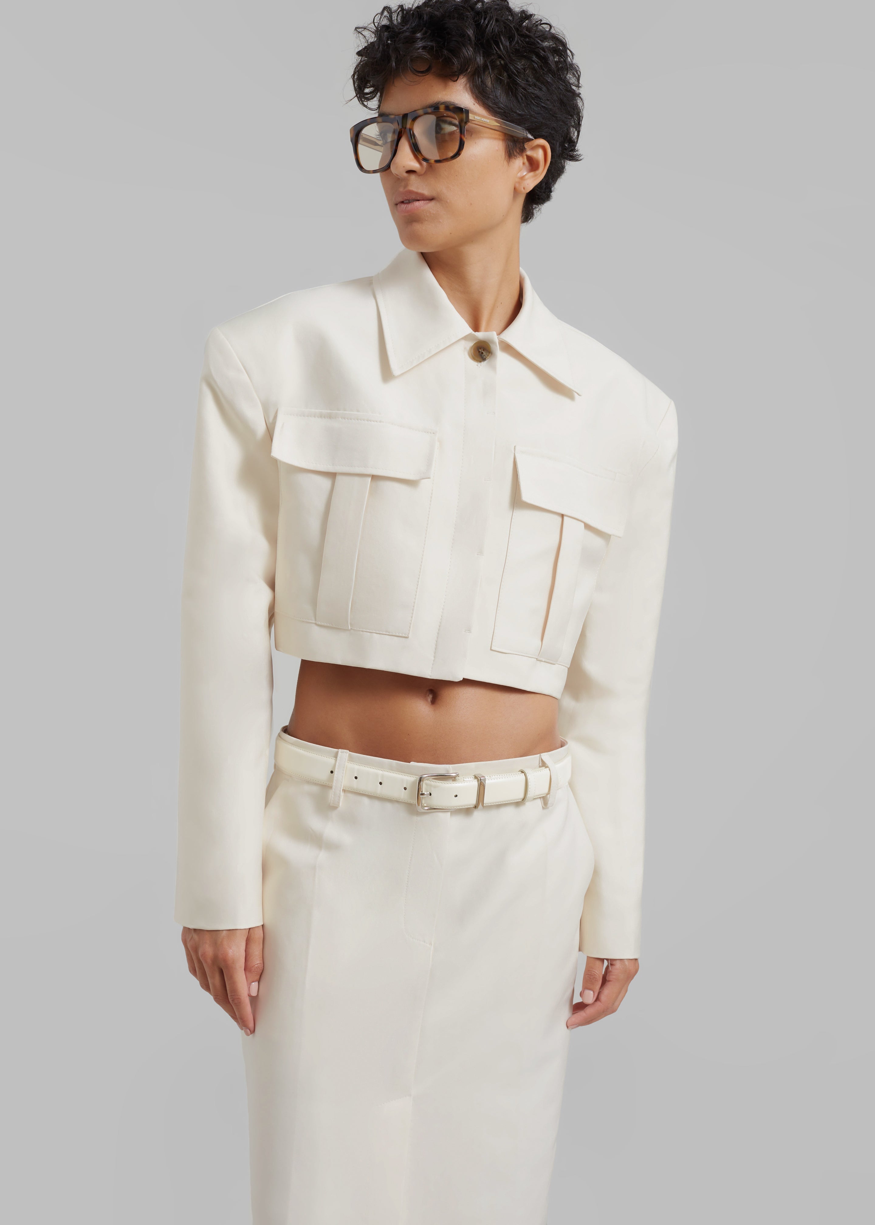 Carley Cropped Jacket - Cream - 3