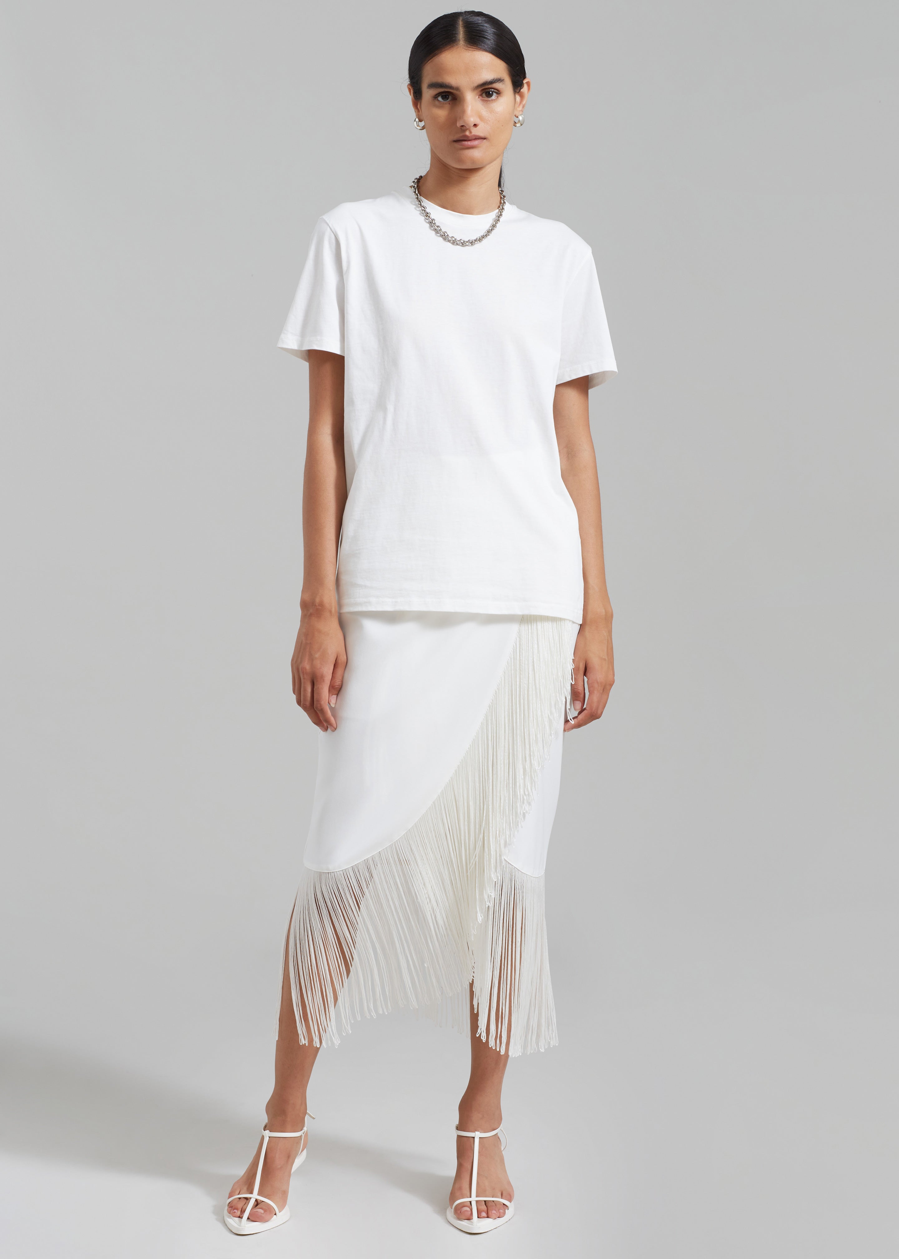 Cassidy Fringe Midi Skirt - White - 6
