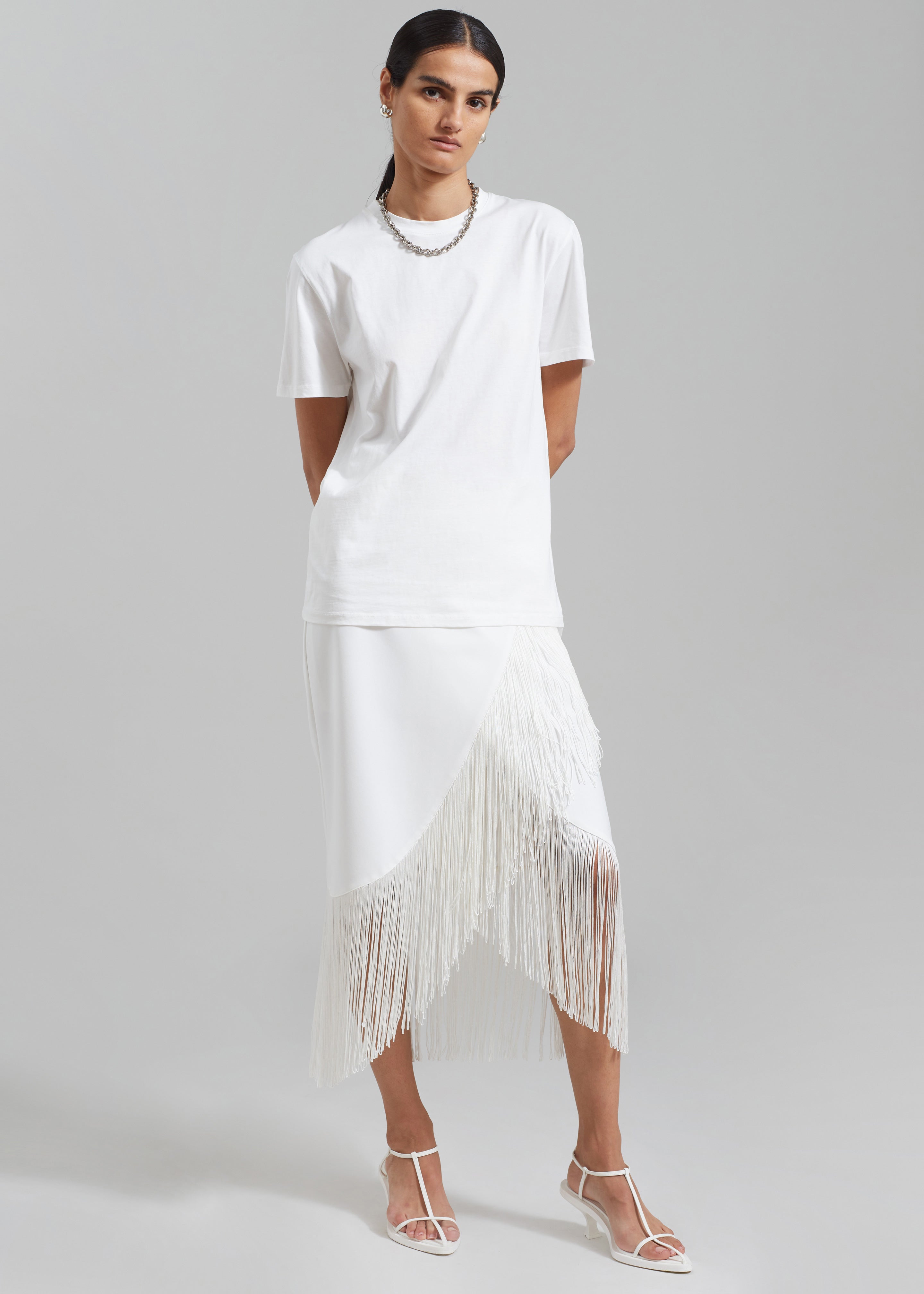 Cassidy Fringe Midi Skirt - White - 7