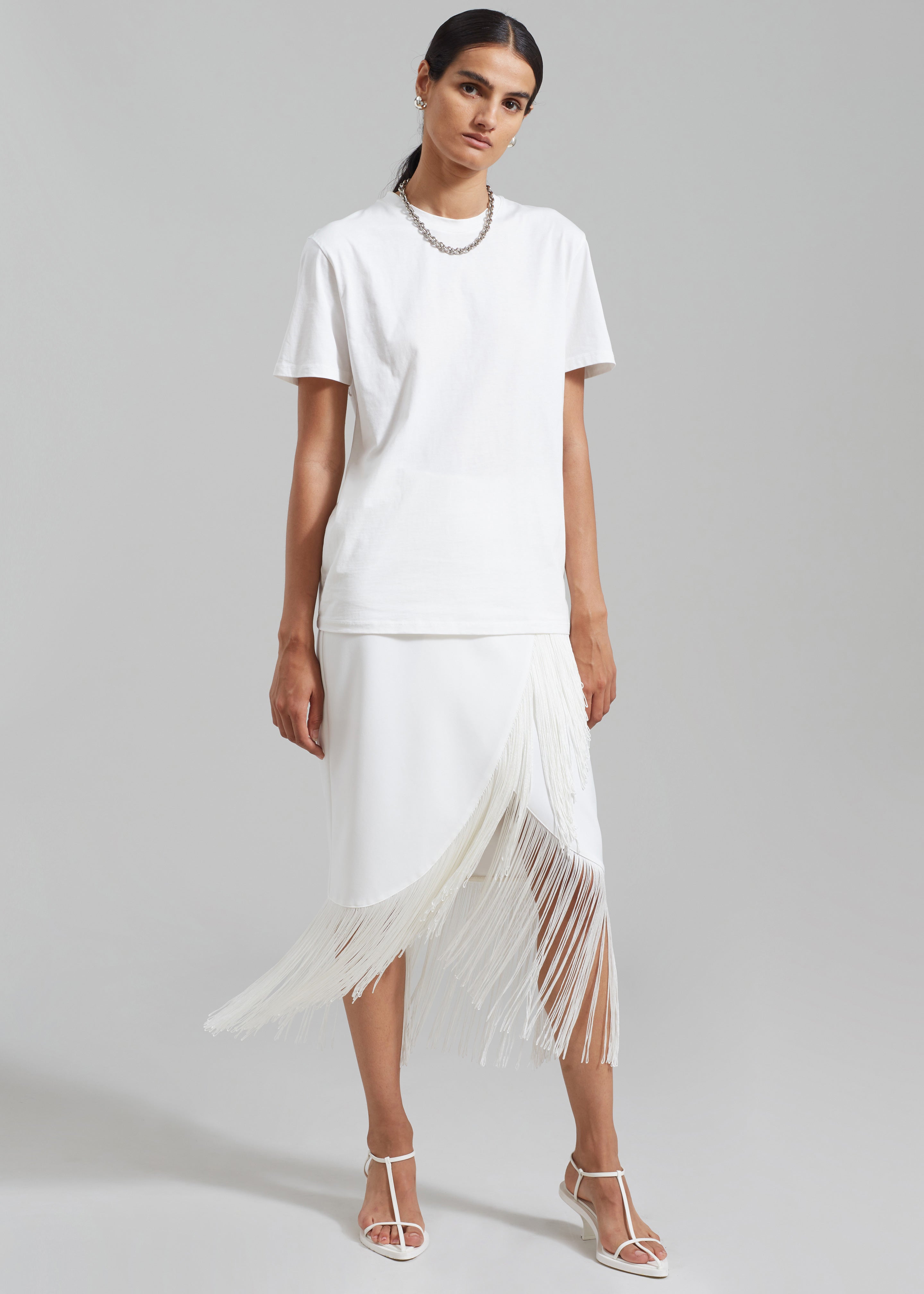 Cassidy Fringe Midi Skirt - White - 5