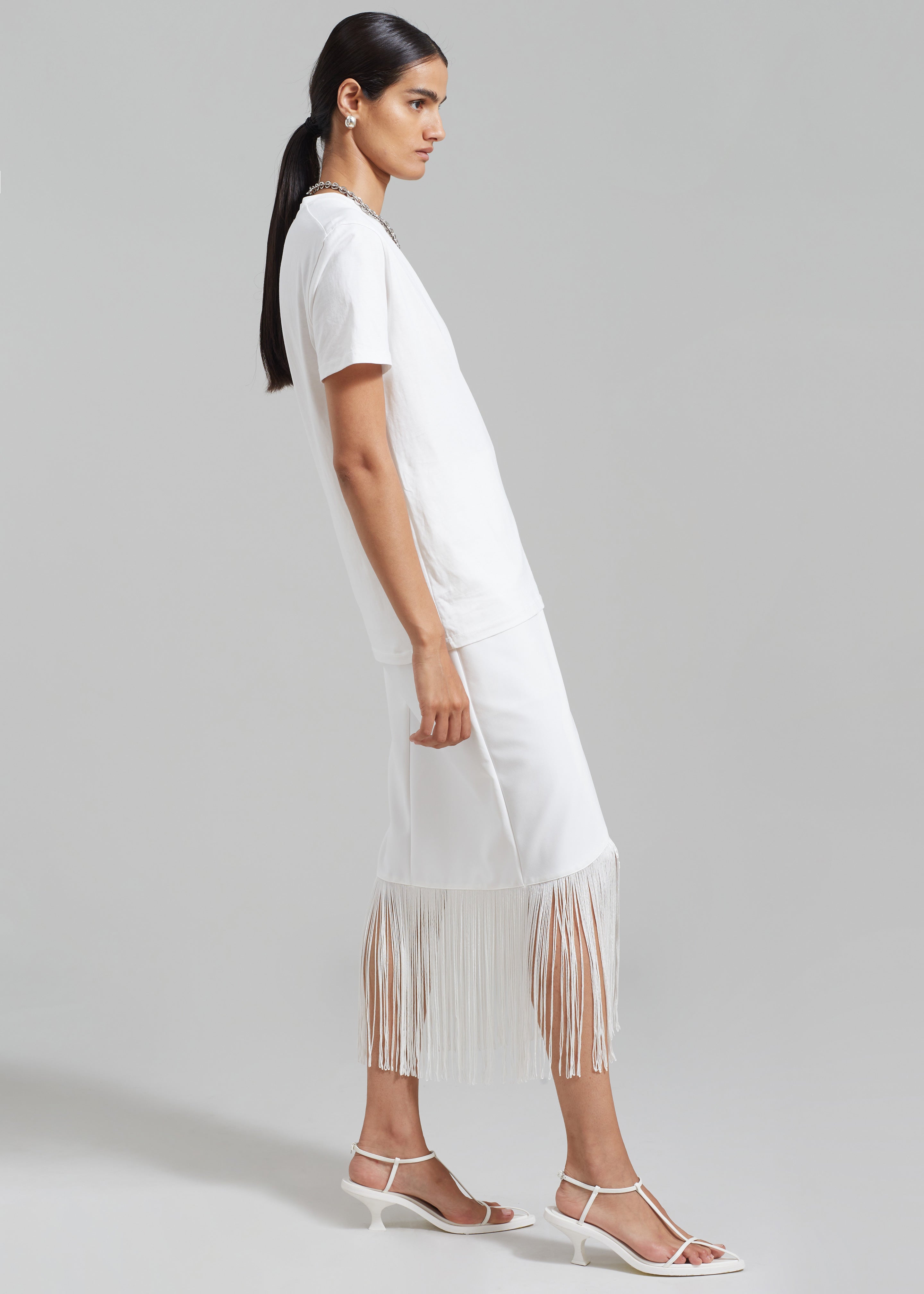 Cassidy Fringe Midi Skirt - White - 3