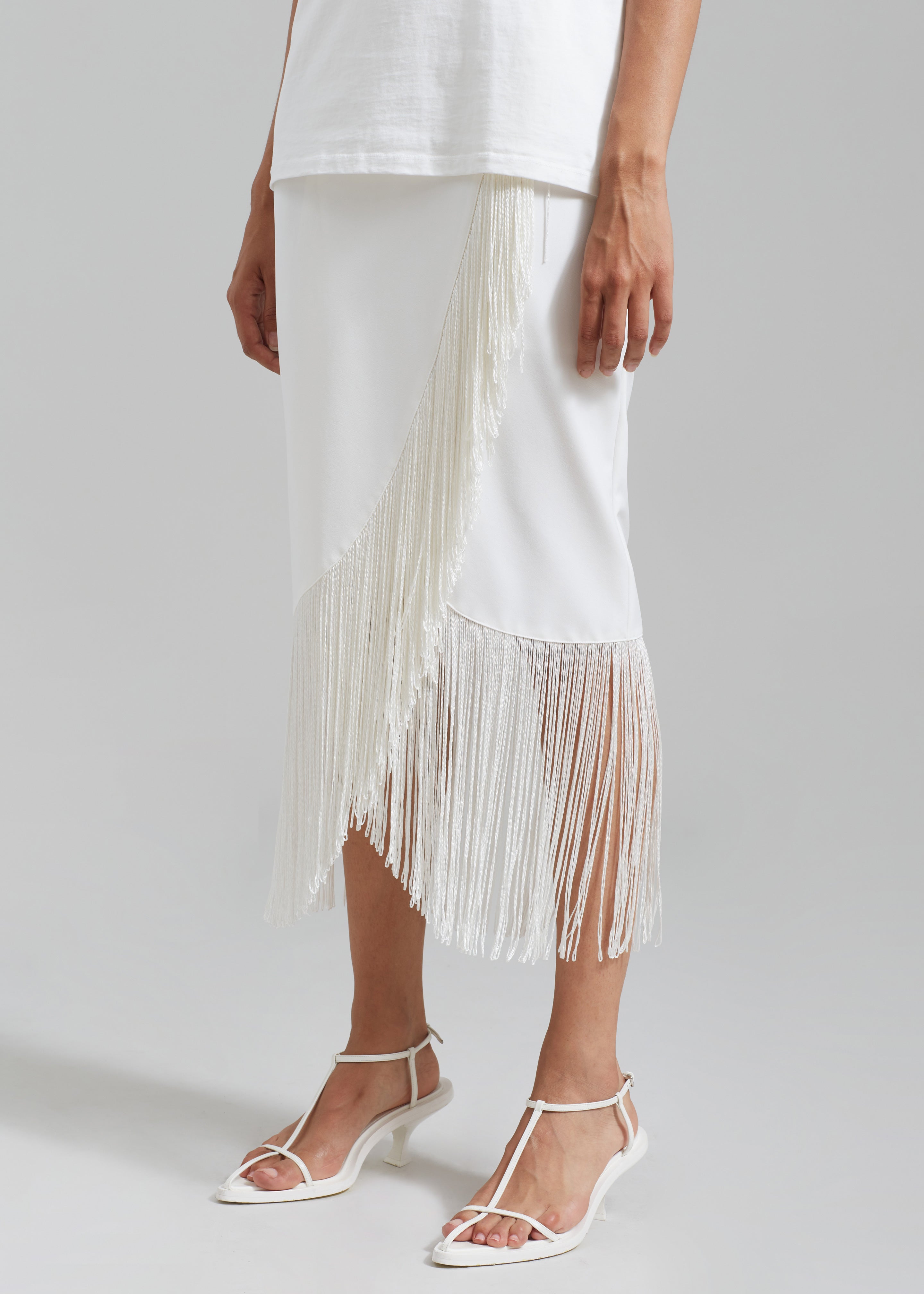 Cassidy Fringe Midi Skirt - White - 2