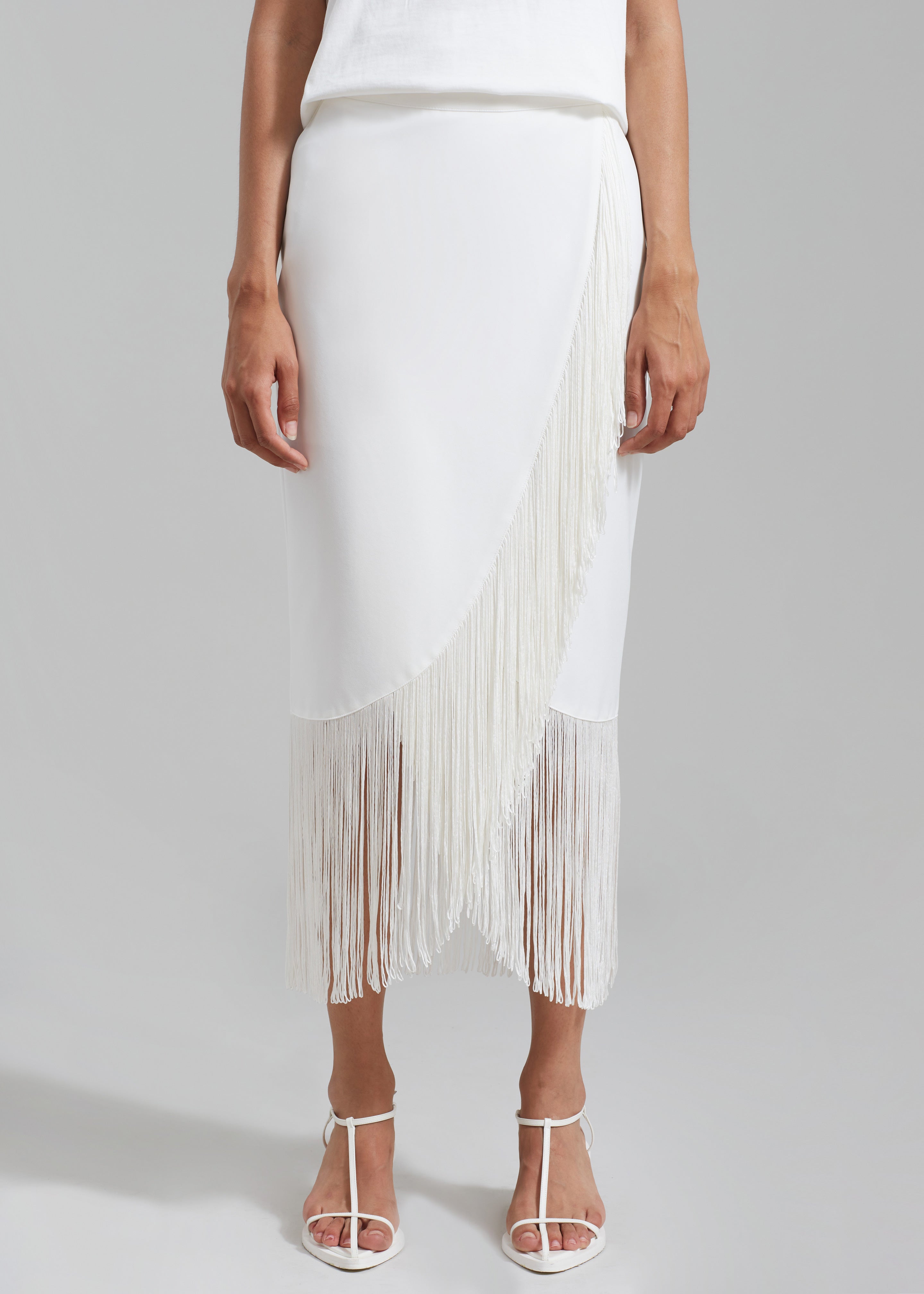 Cassidy Fringe Midi Skirt - White - 4
