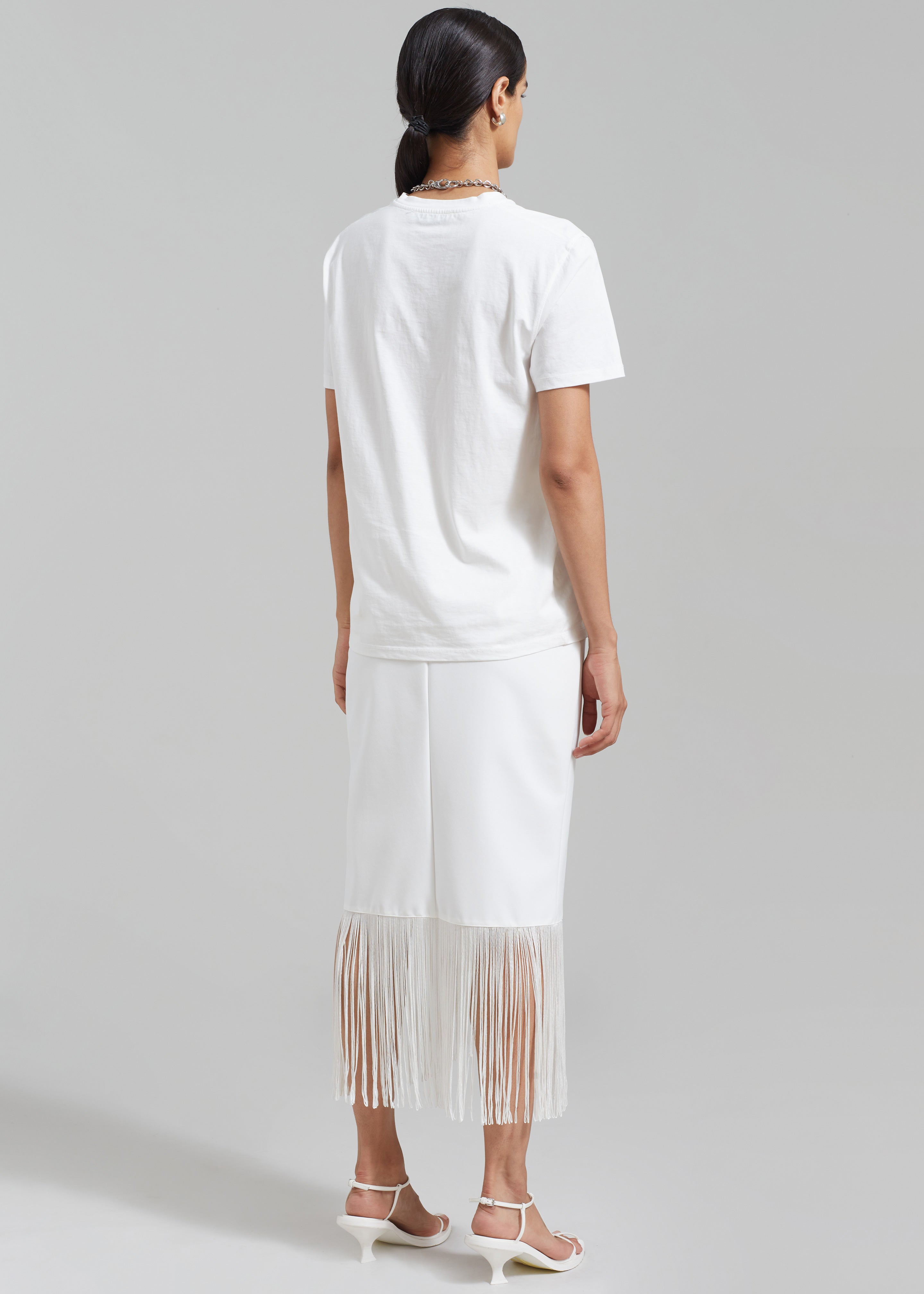 Cassidy Fringe Midi Skirt - White - 8