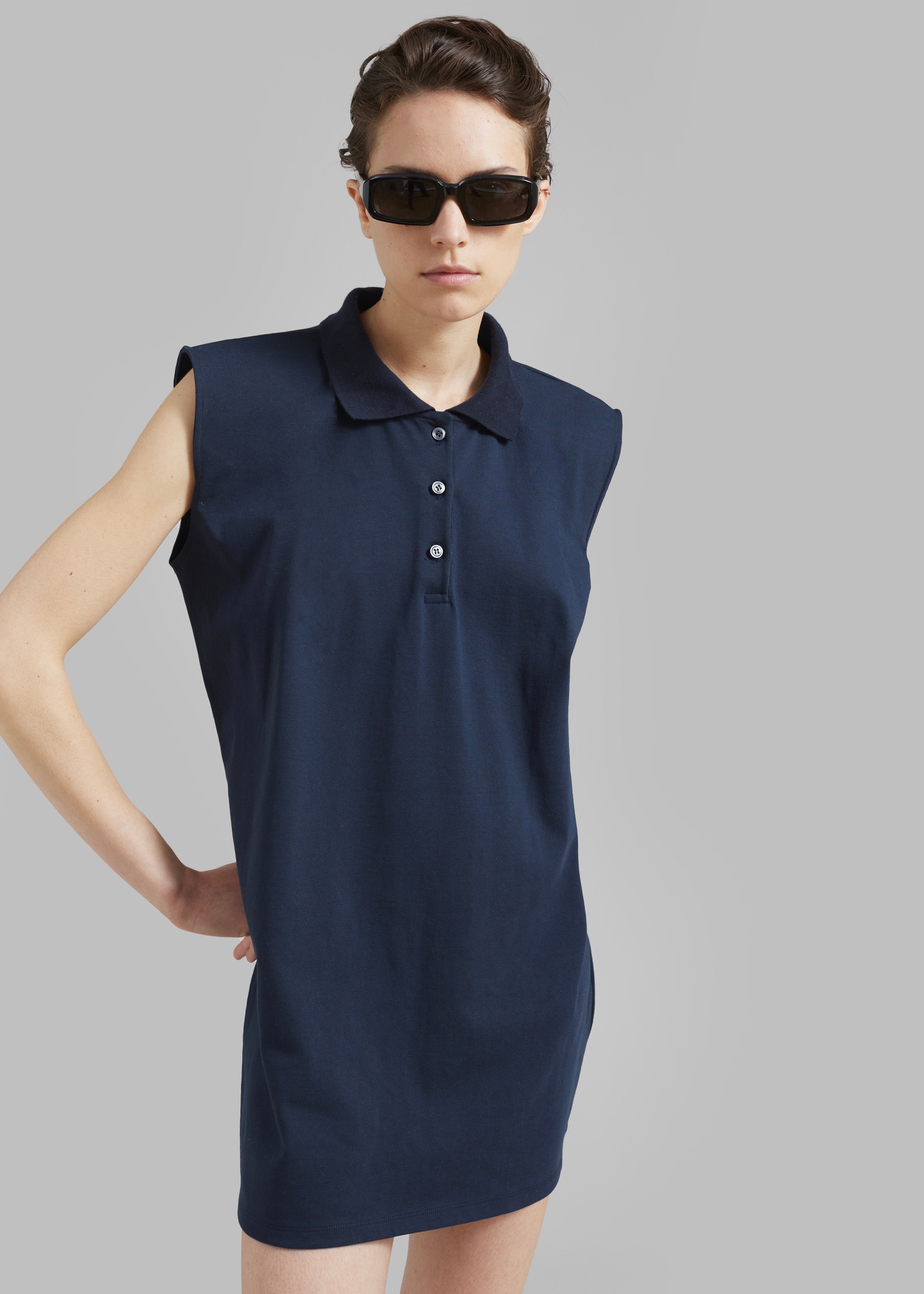 Chris Polo Padded Shoulders Mini Dress - Navy - 2