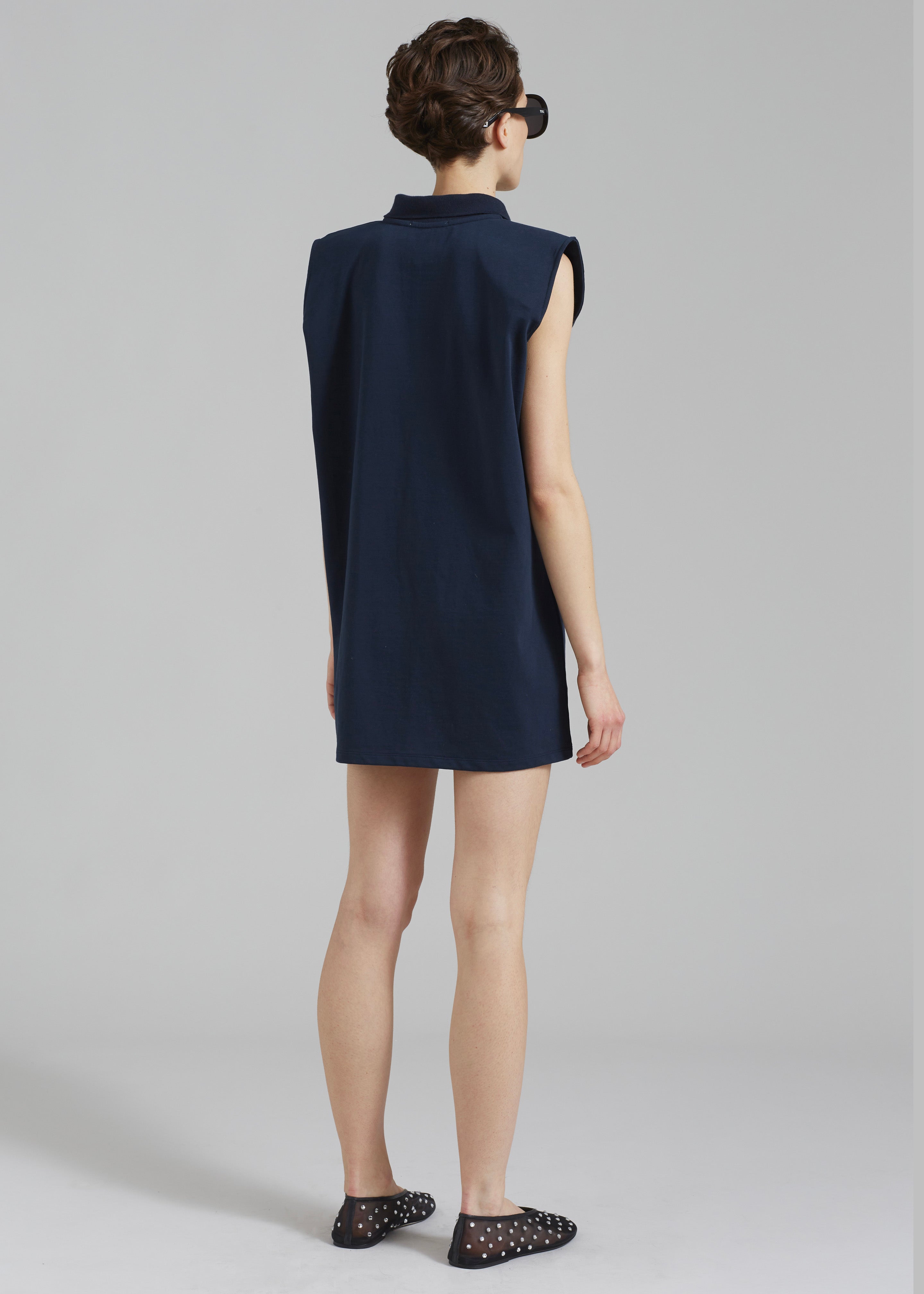 Chris Polo Padded Shoulders Mini Dress - Navy - 6