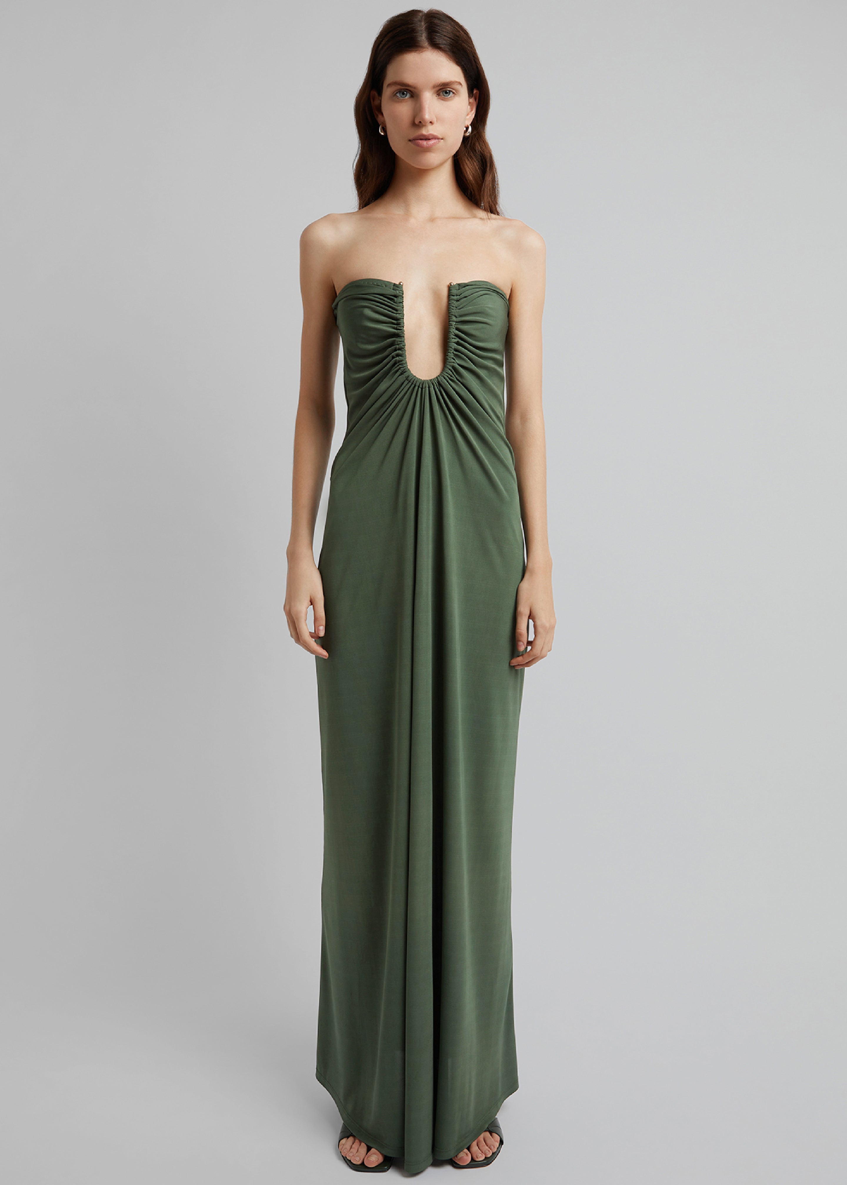 Christopher Esber Arced Palm Strapless Dress - Bottle Green - 3