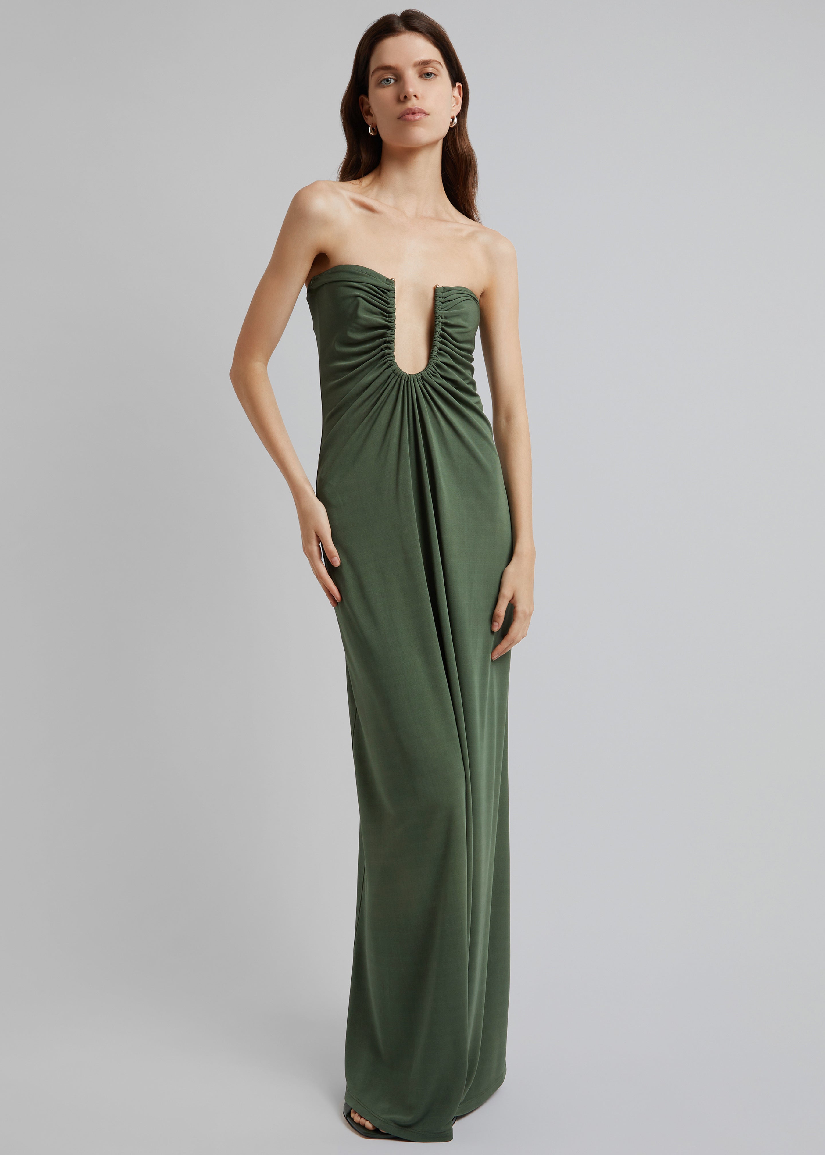 Christopher Esber Arced Palm Strapless Dress - Bottle Green - 1