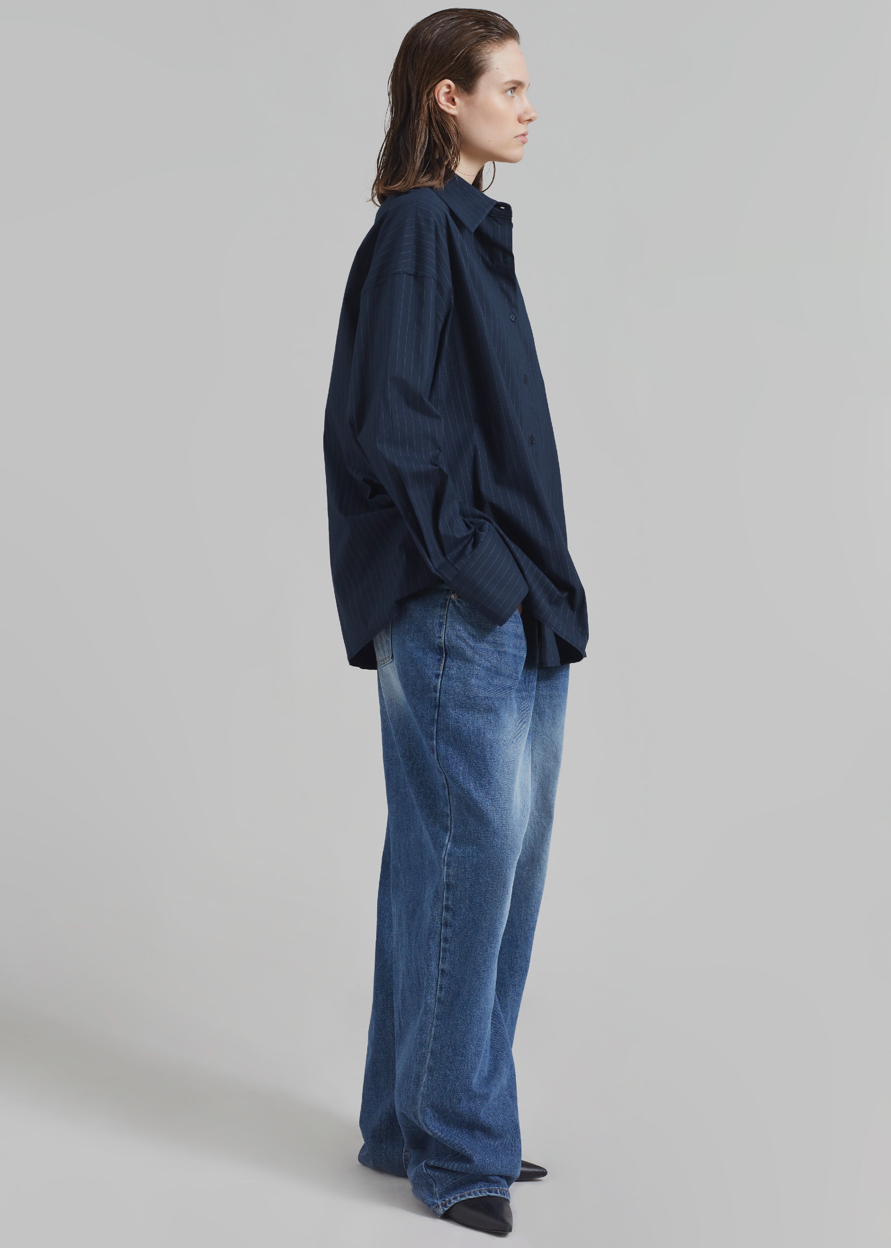 Conrad Button Up Shirt - Navy Pinstripe - 3