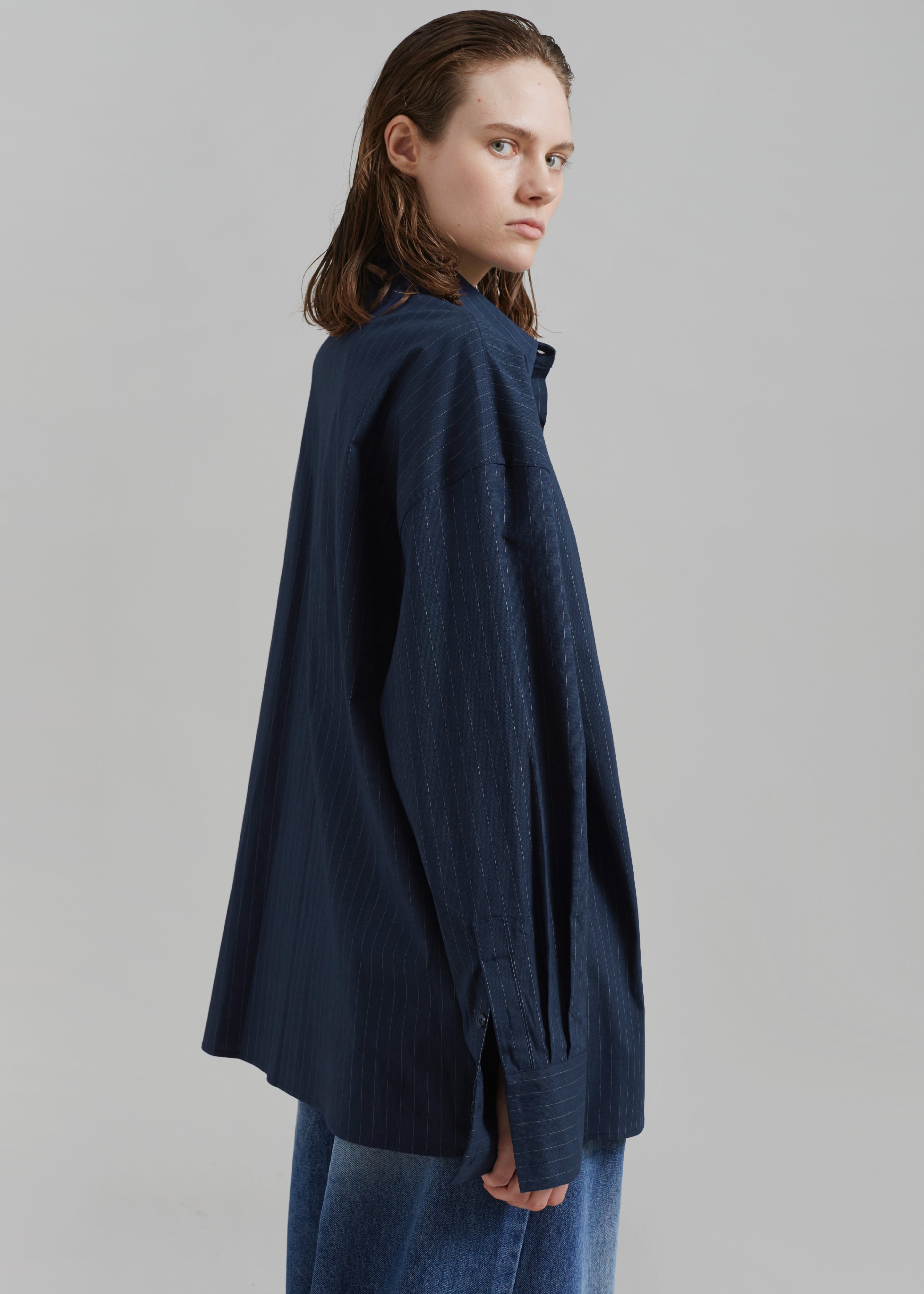 Conrad Button Up Shirt - Navy Pinstripe - 7