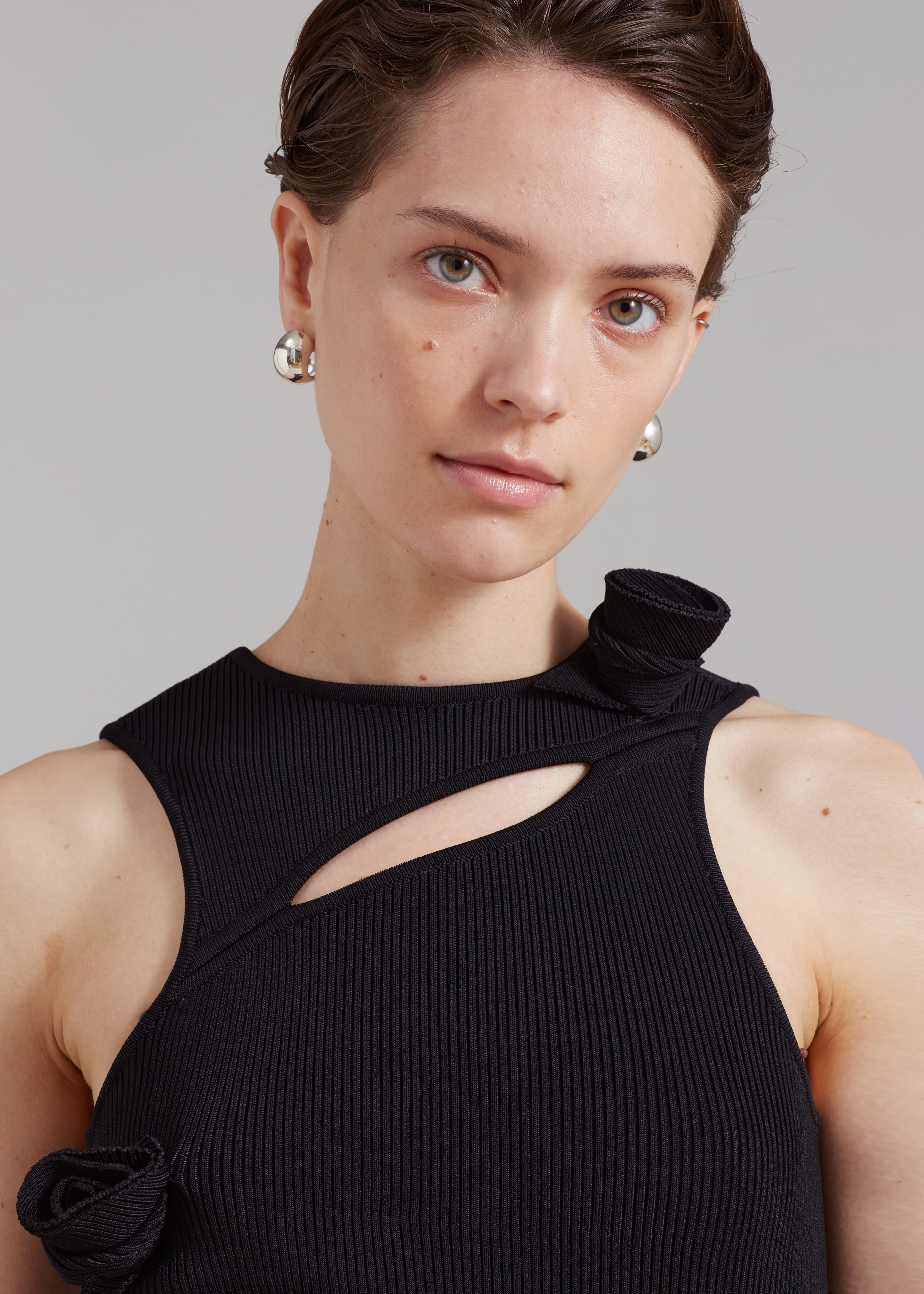 Coperni Asymmetric Flower Knit Mini Dress - Black - 2