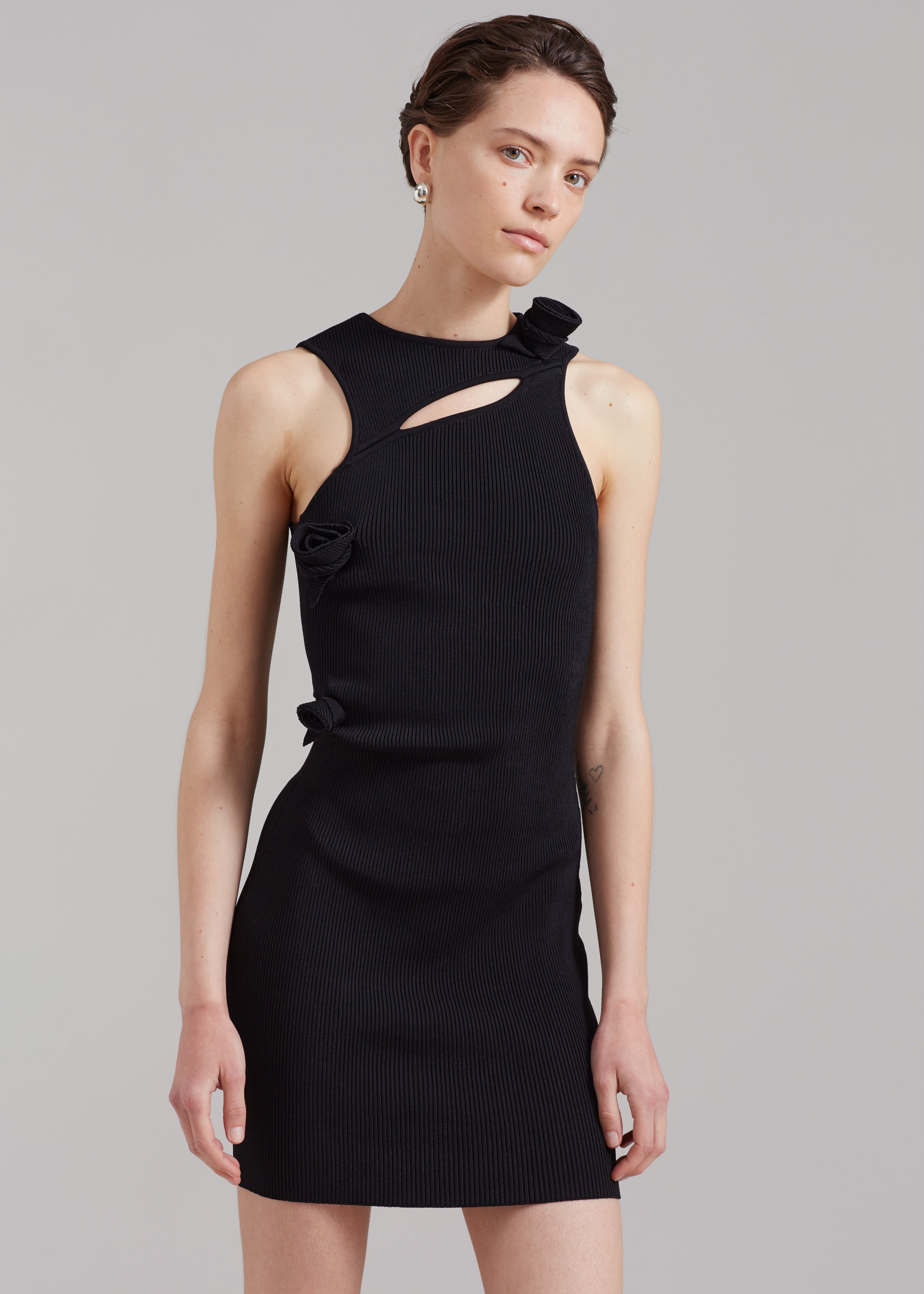 Coperni Asymmetric Flower Knit Mini Dress - Black - 5