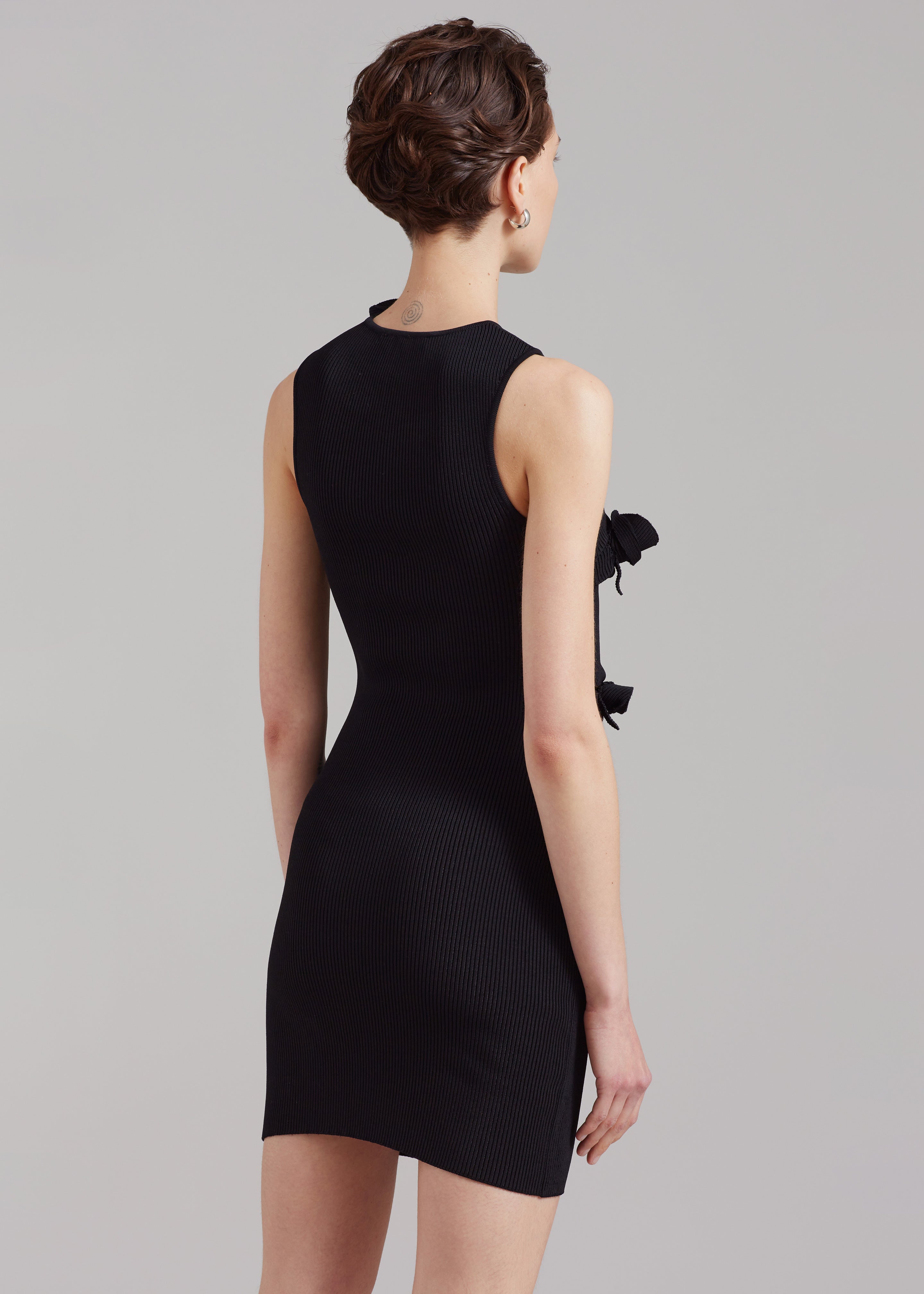 Coperni Asymmetric Flower Knit Mini Dress - Black - 6
