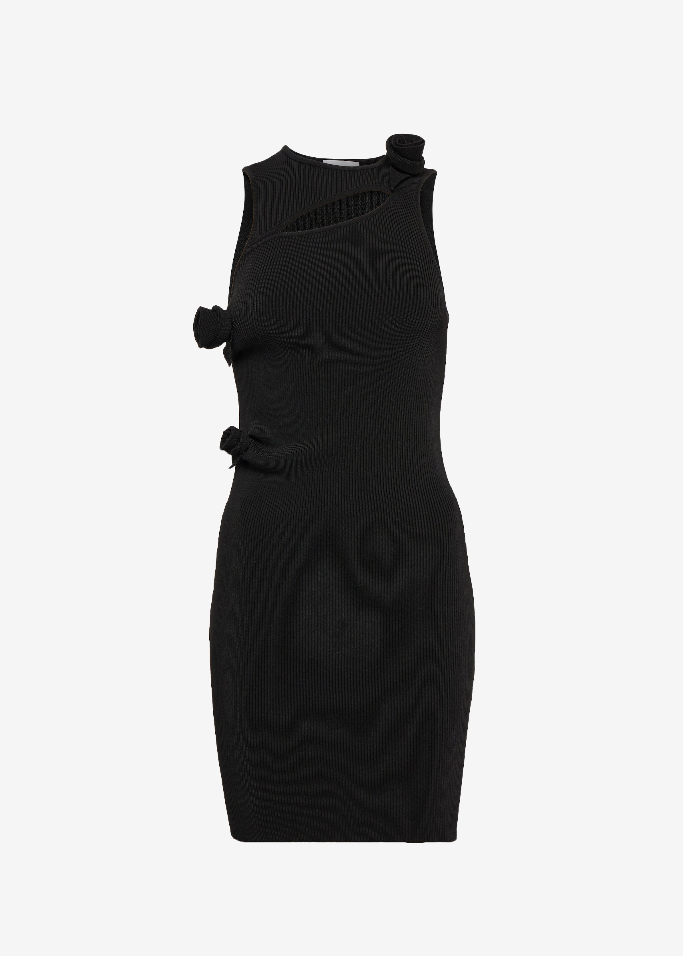 Coperni Asymmetric Flower Knit Mini Dress - Black - 7