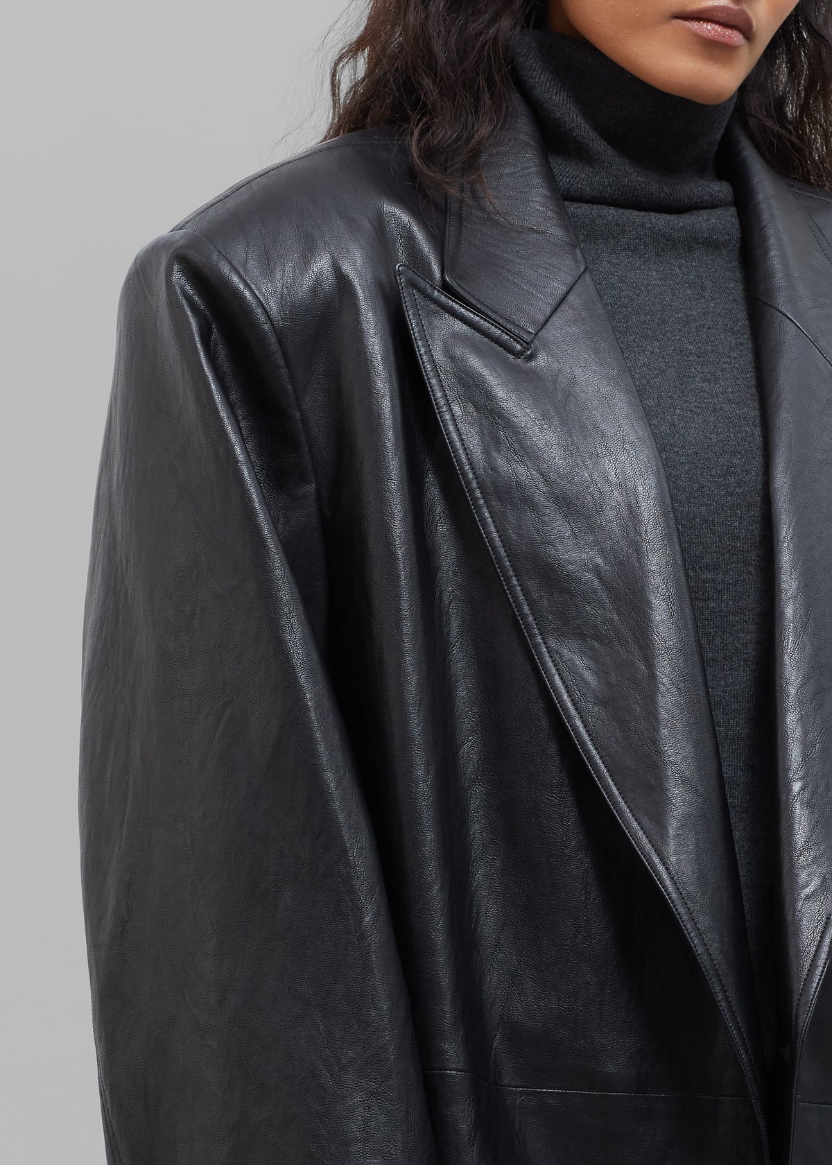 Connie Faux Leather Belted Trench Coat - Black - 9