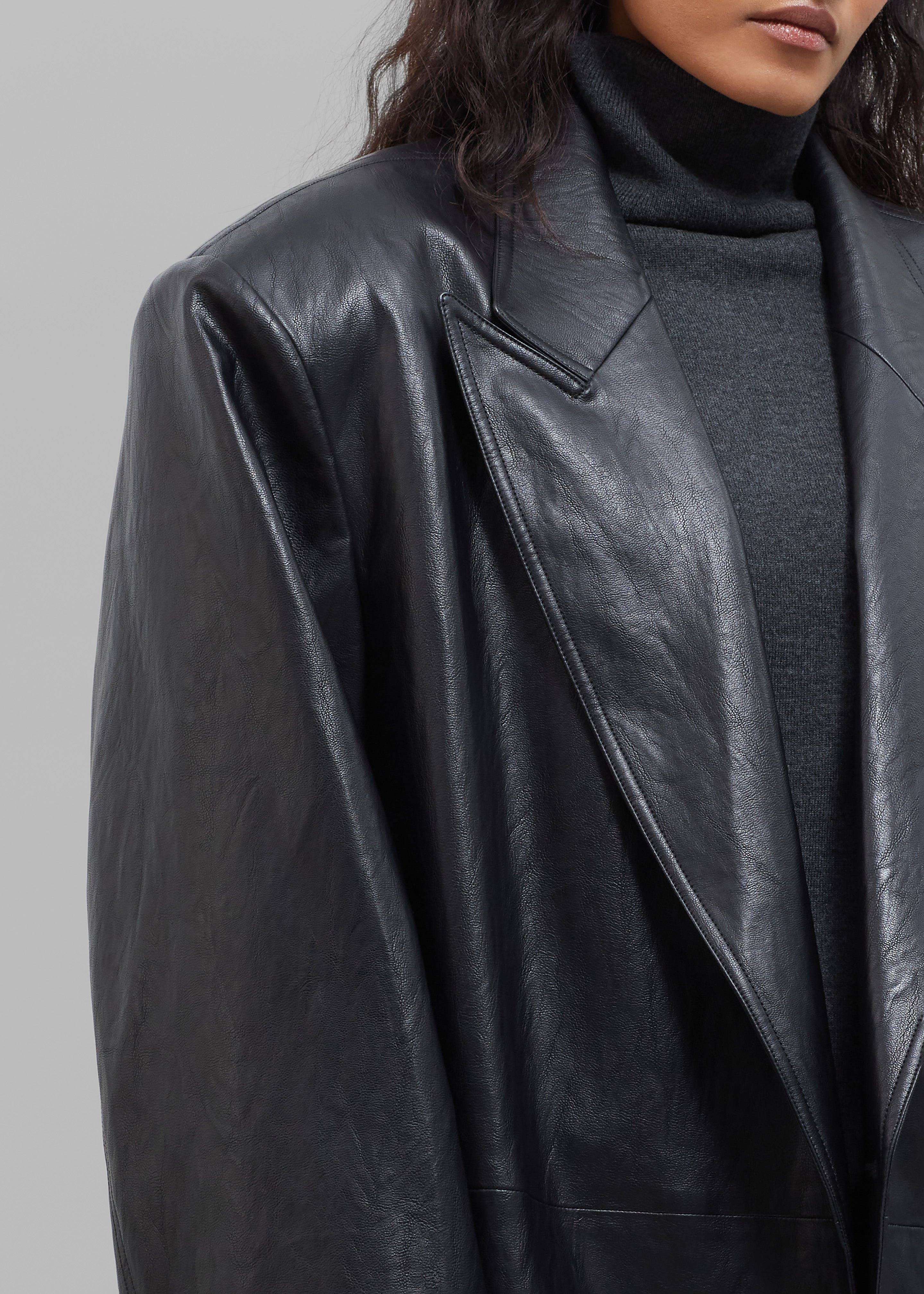 Connie Faux Leather Belted Trench Coat - Black - 9