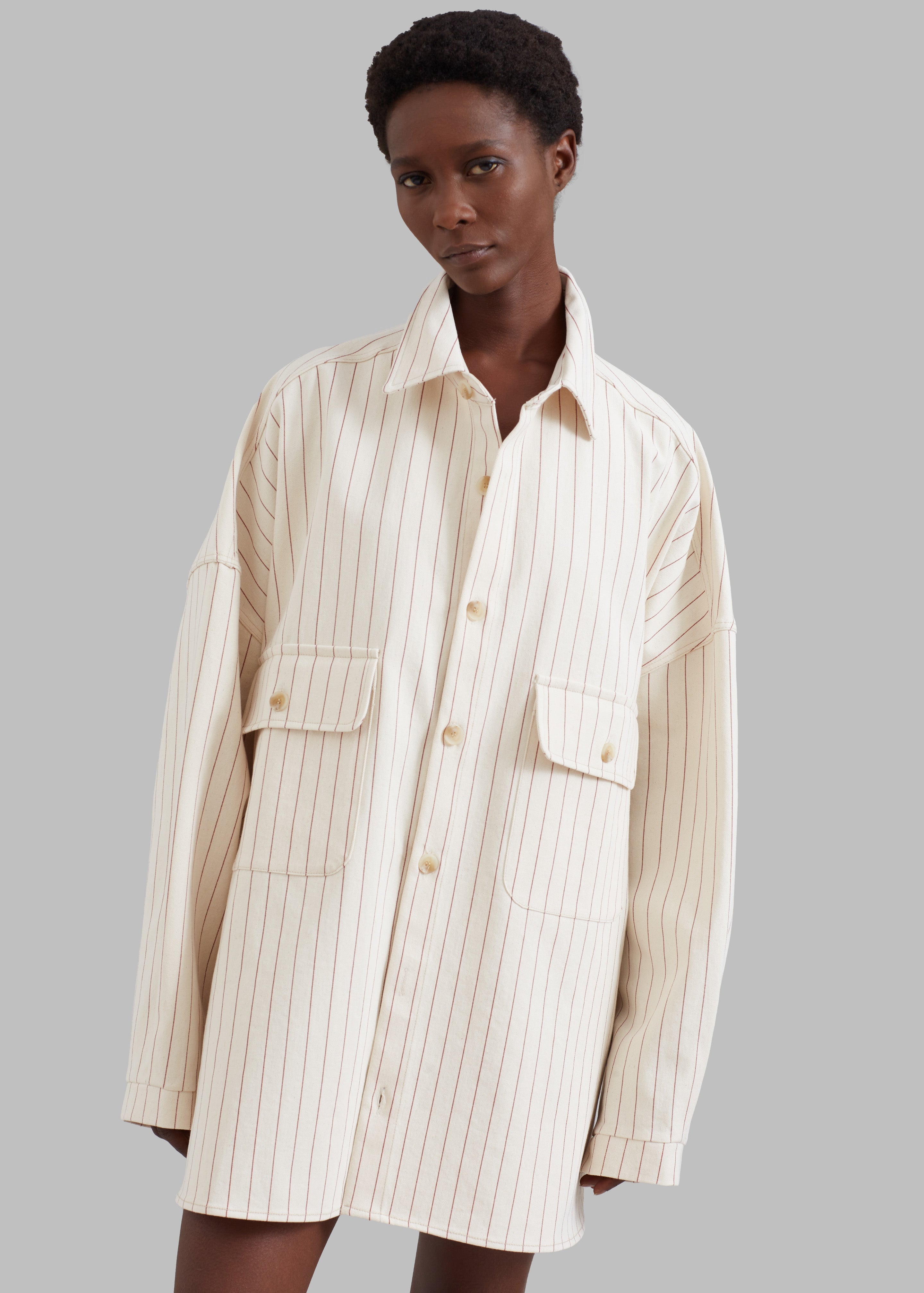 Dallas Denim Overshirt - Burgundy Pinstripe - 5