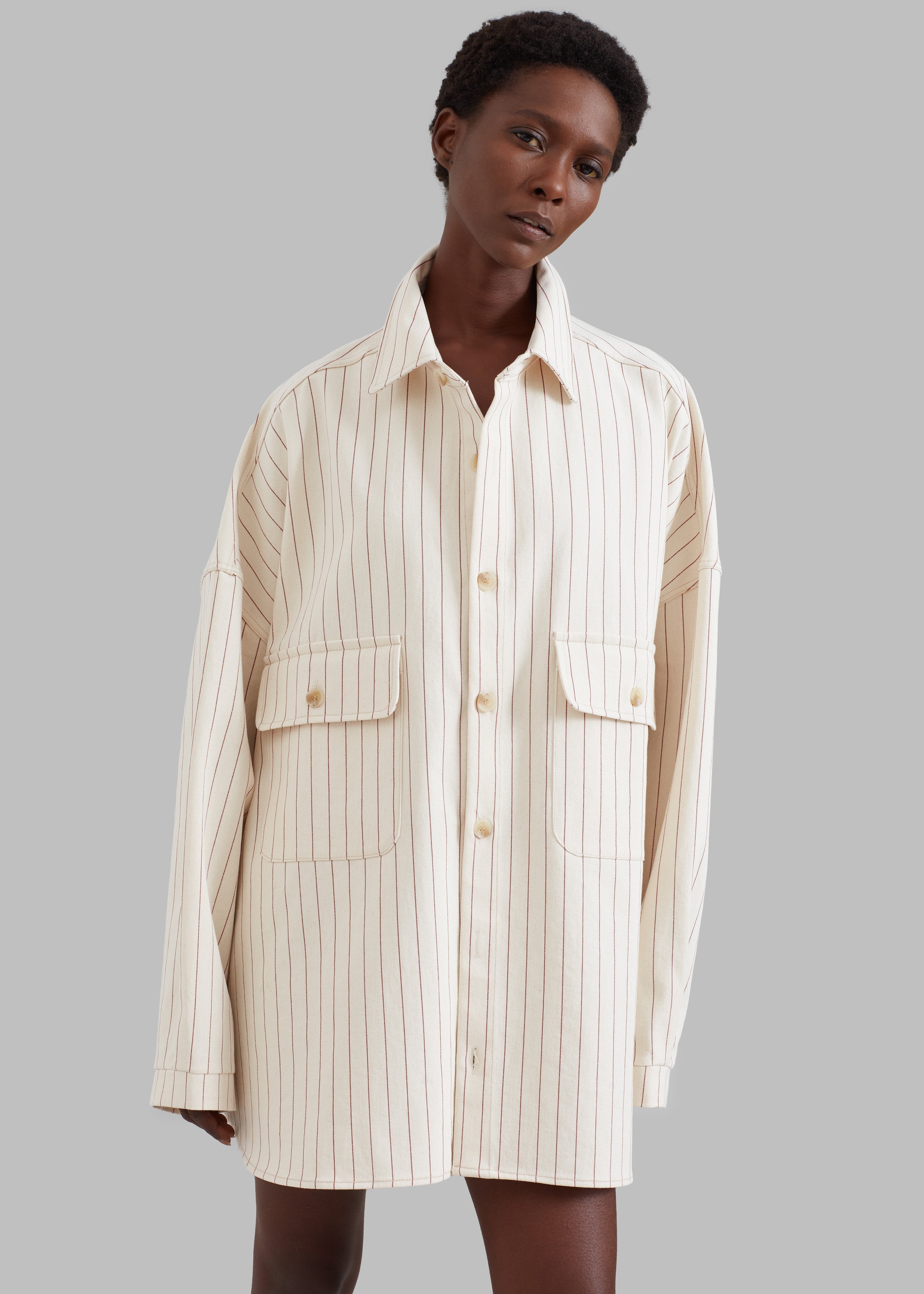Dallas Denim Overshirt - Burgundy Pinstripe - 4