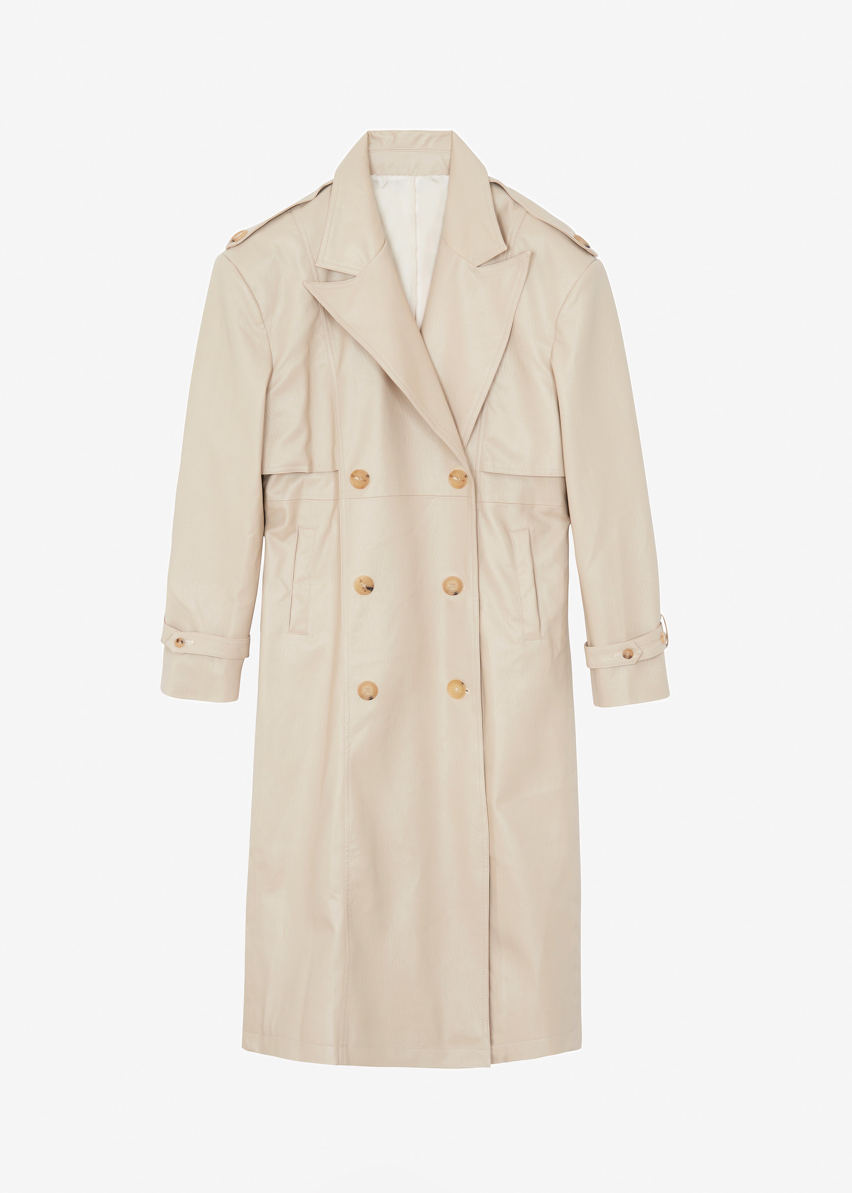 Diana Faux Leather Trench Coat - Beige - 13
