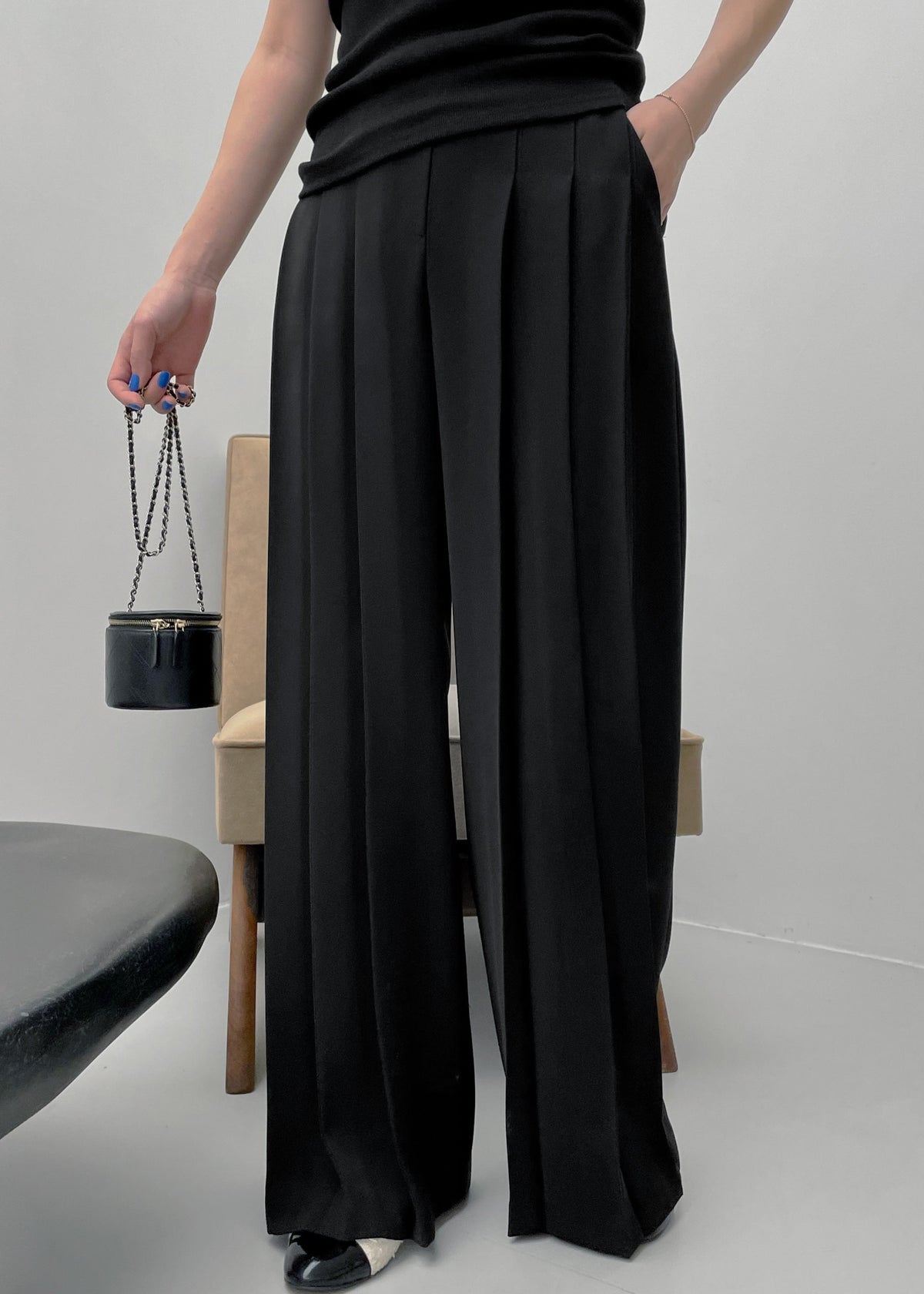 Dillon Pleated Pants - Black - 1