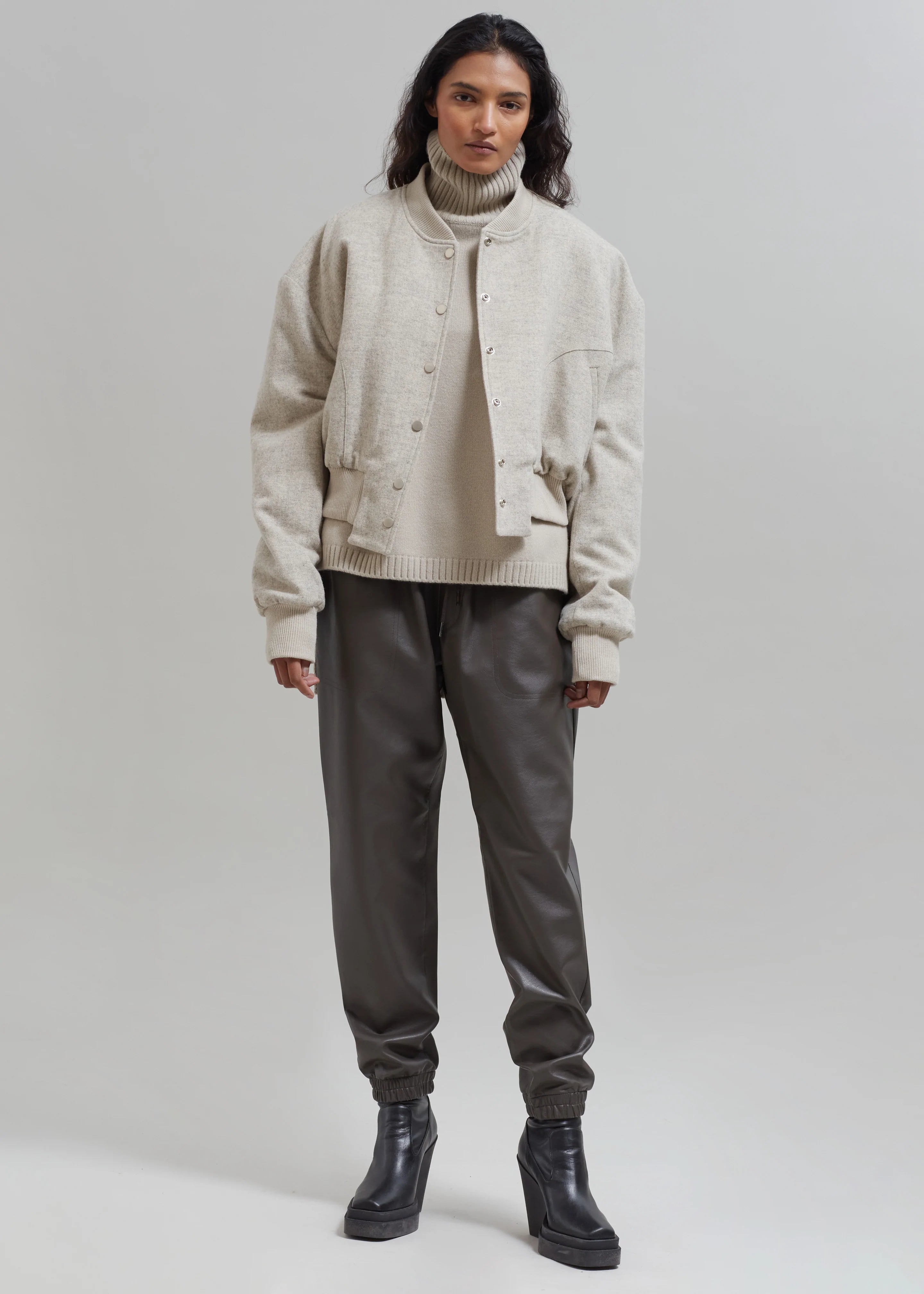 Debbie Wool Bomber - Taupe Melange - 5