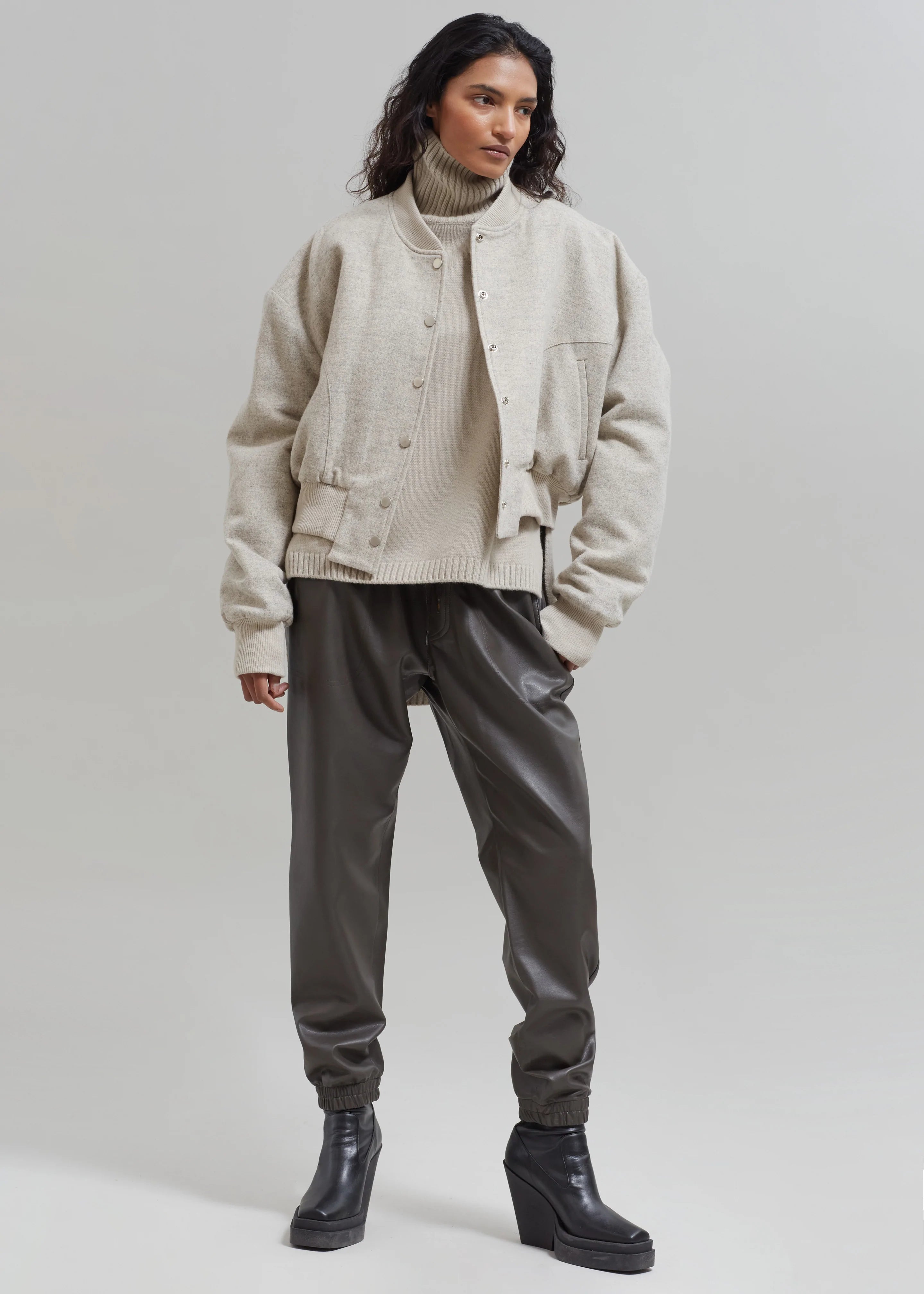 Debbie Wool Bomber - Taupe Melange - 2