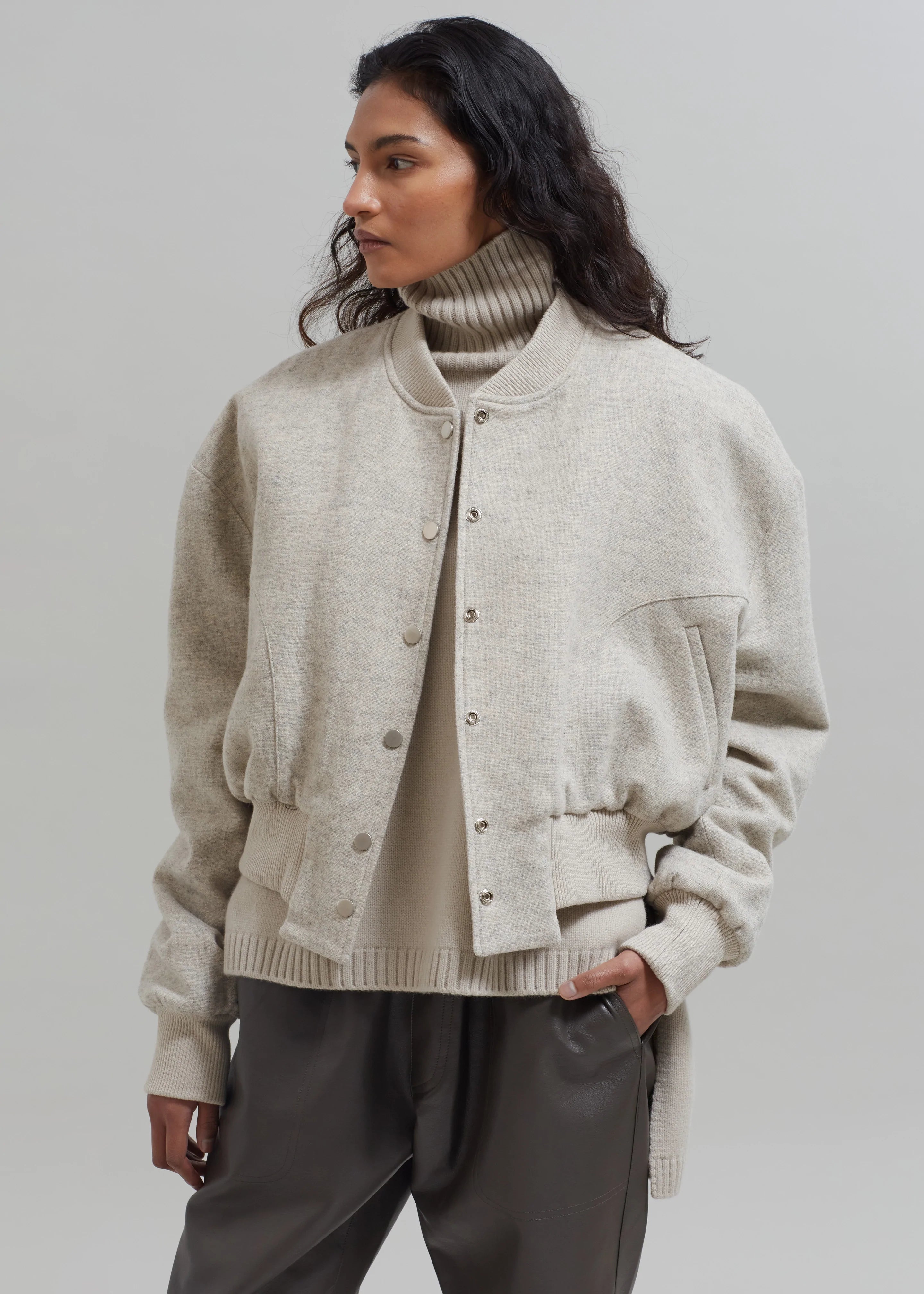 Debbie Wool Bomber - Taupe Melange - 4
