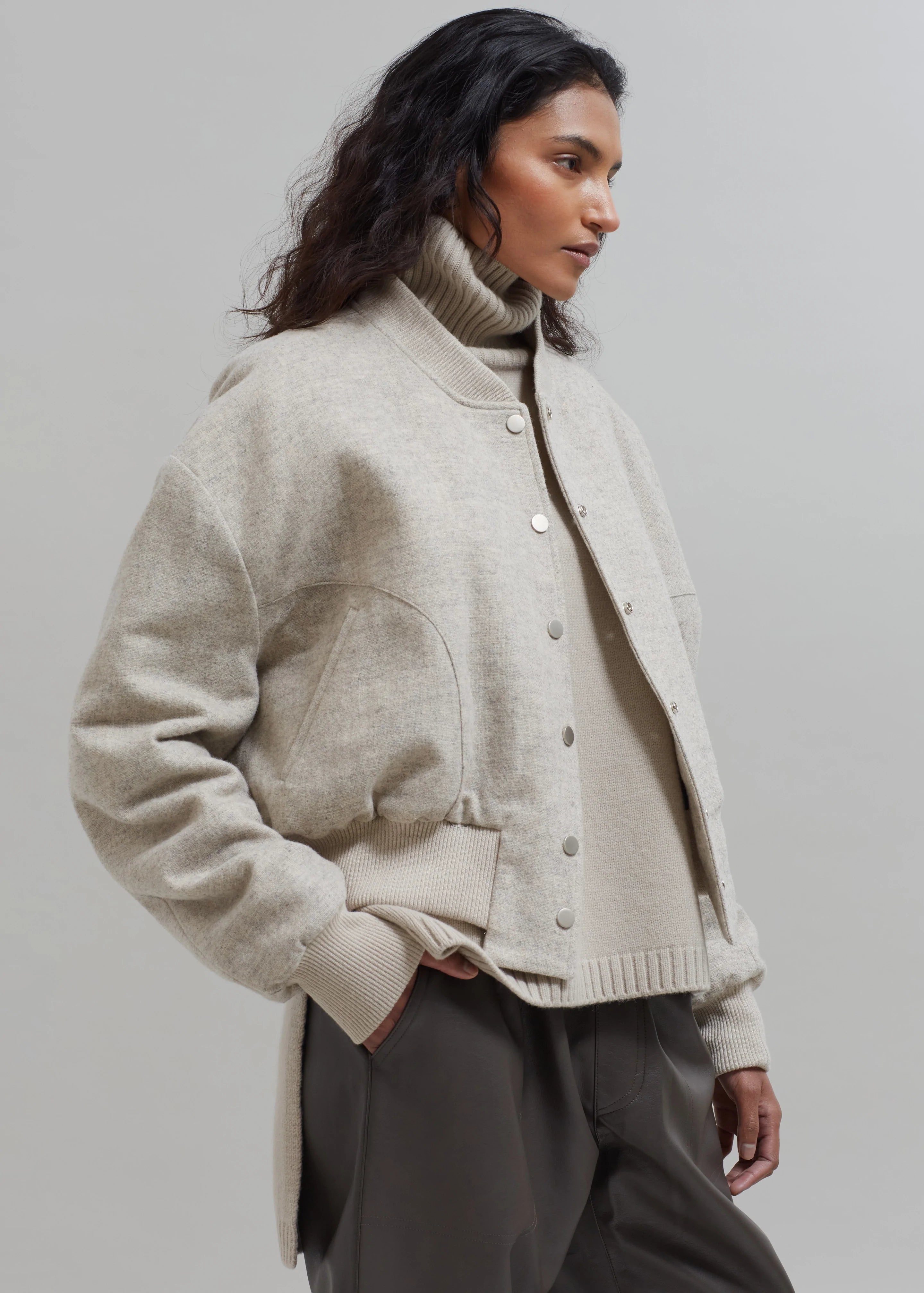 Debbie Wool Bomber - Taupe Melange - 3