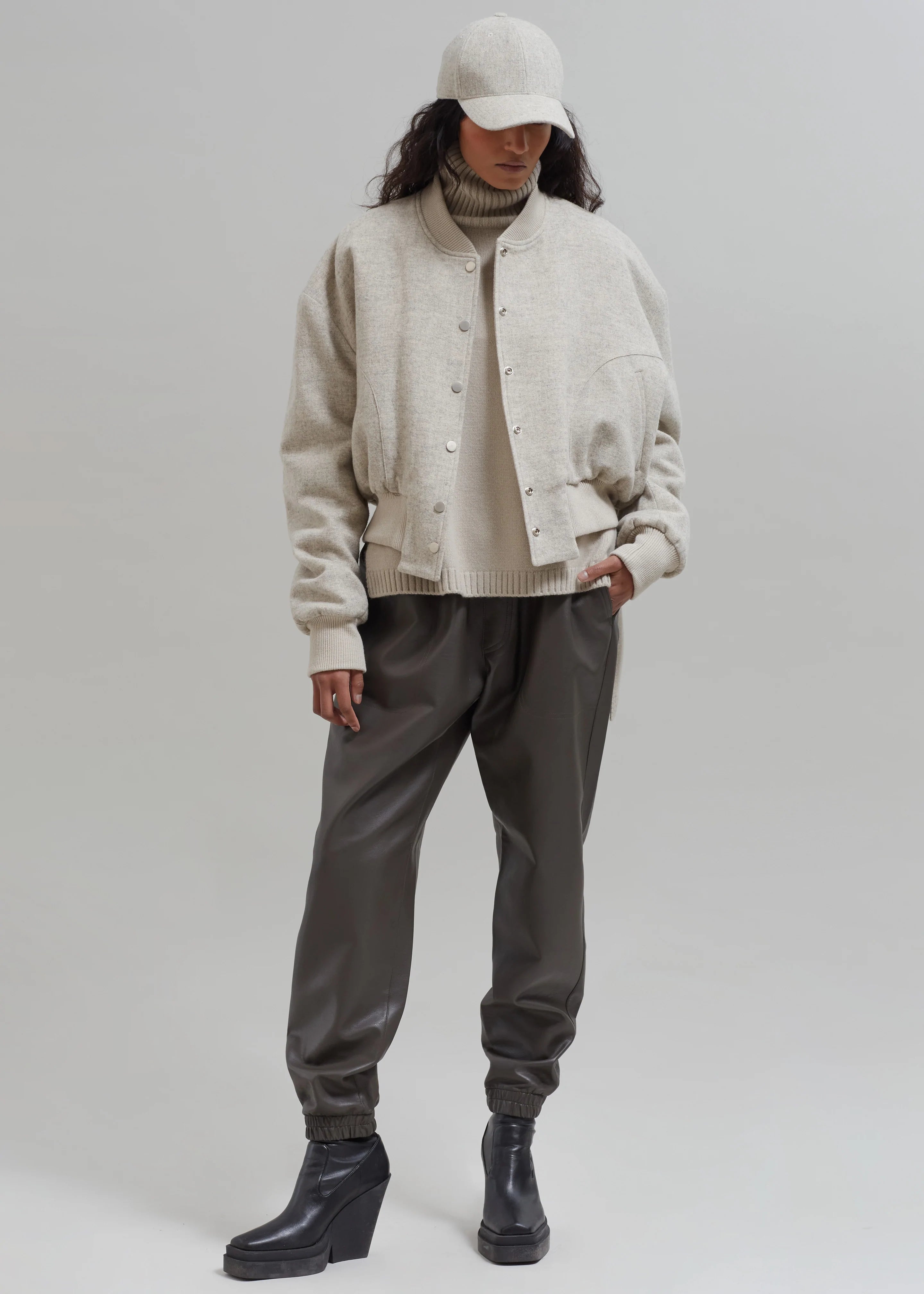 Debbie Wool Bomber - Taupe Melange - 6