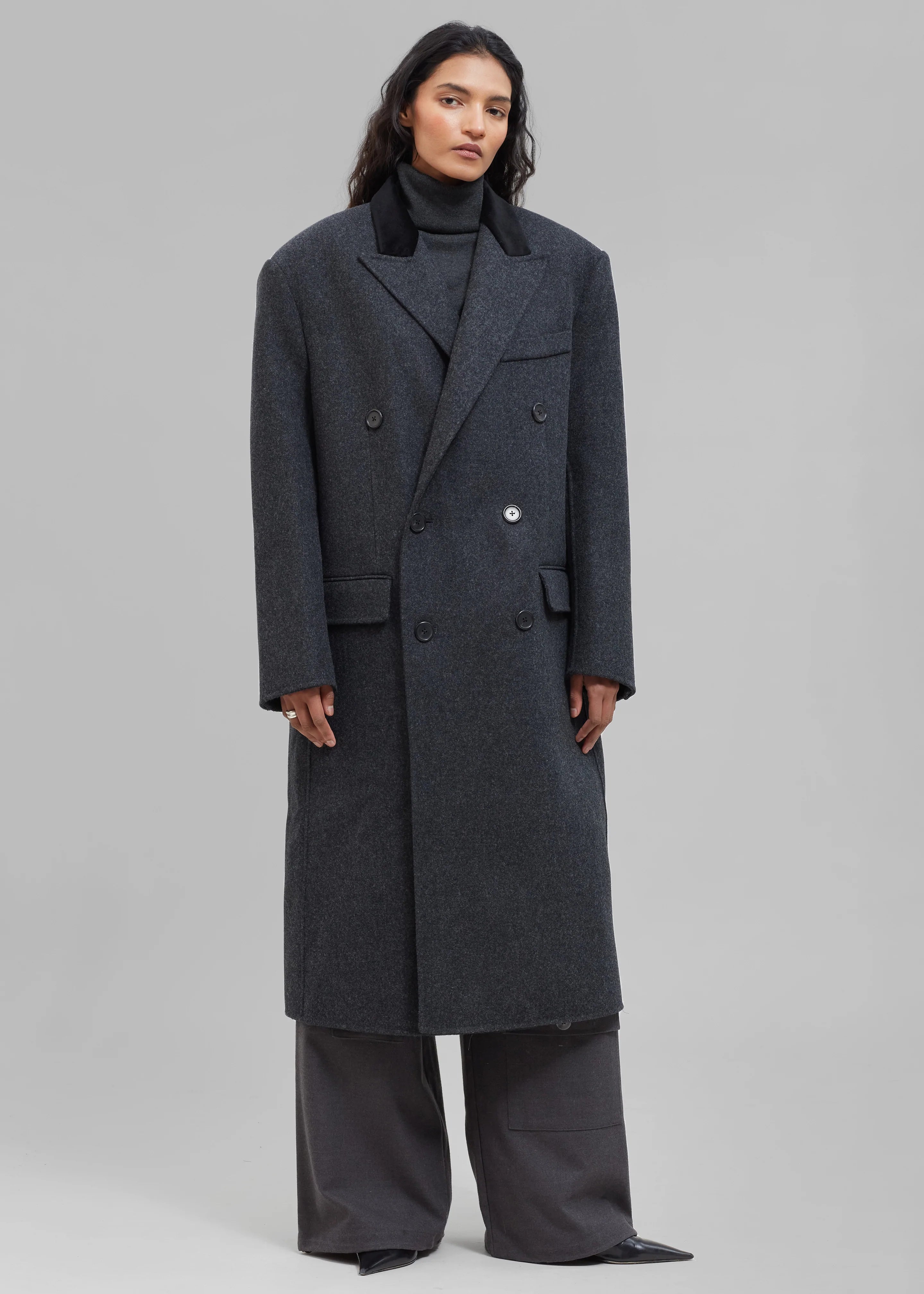 Dolly Contrast Collar Coat - Dark Grey Melange - 3