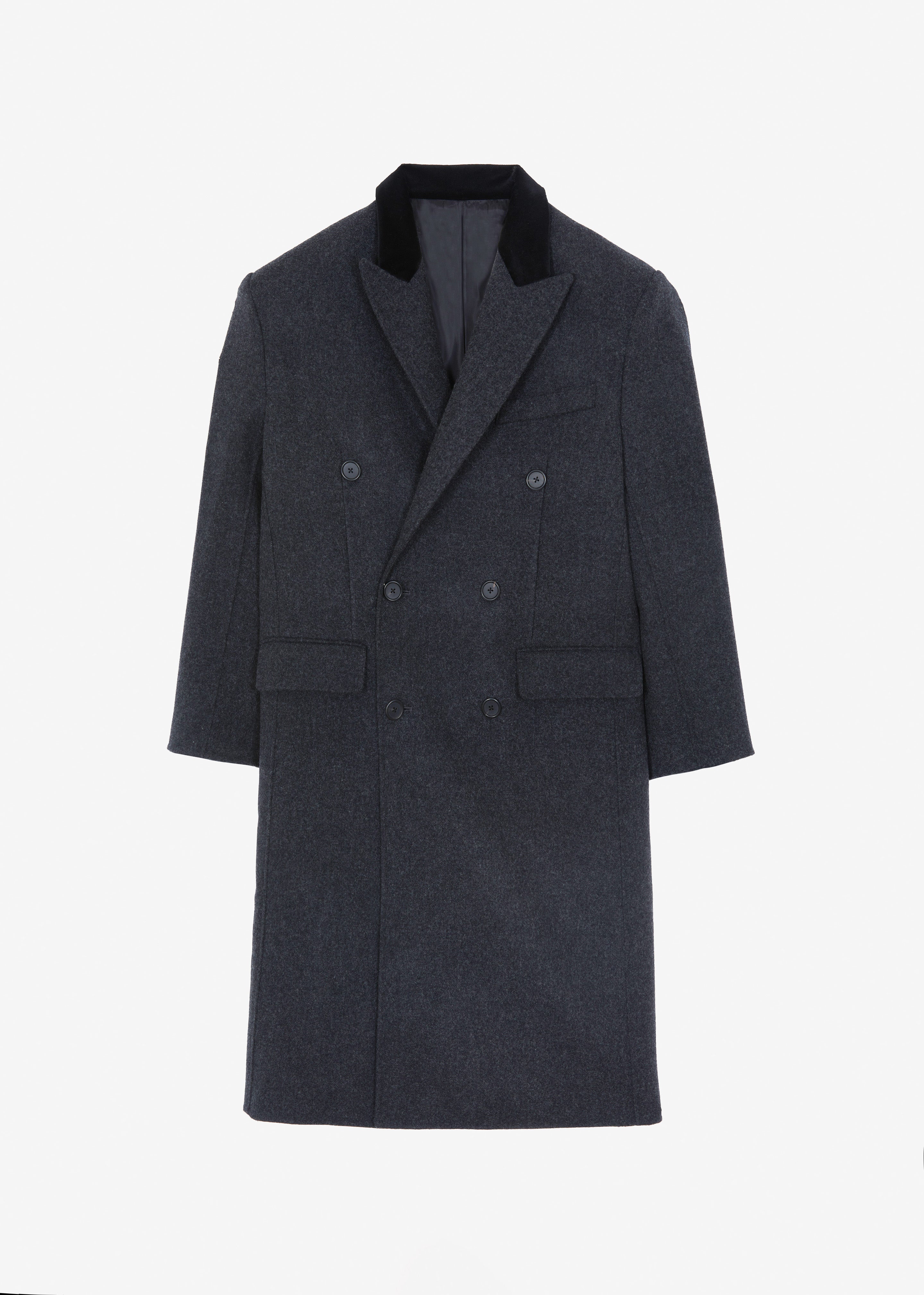 Dolly Contrast Collar Coat - Dark Grey Melange - 12